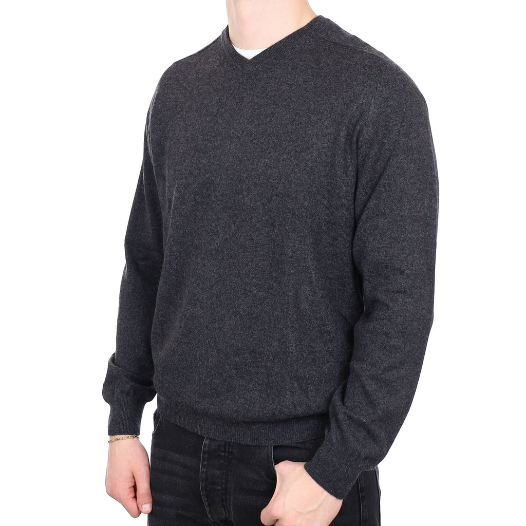 Men's Charcoal Grey Cashmere V Neck Jumper XL