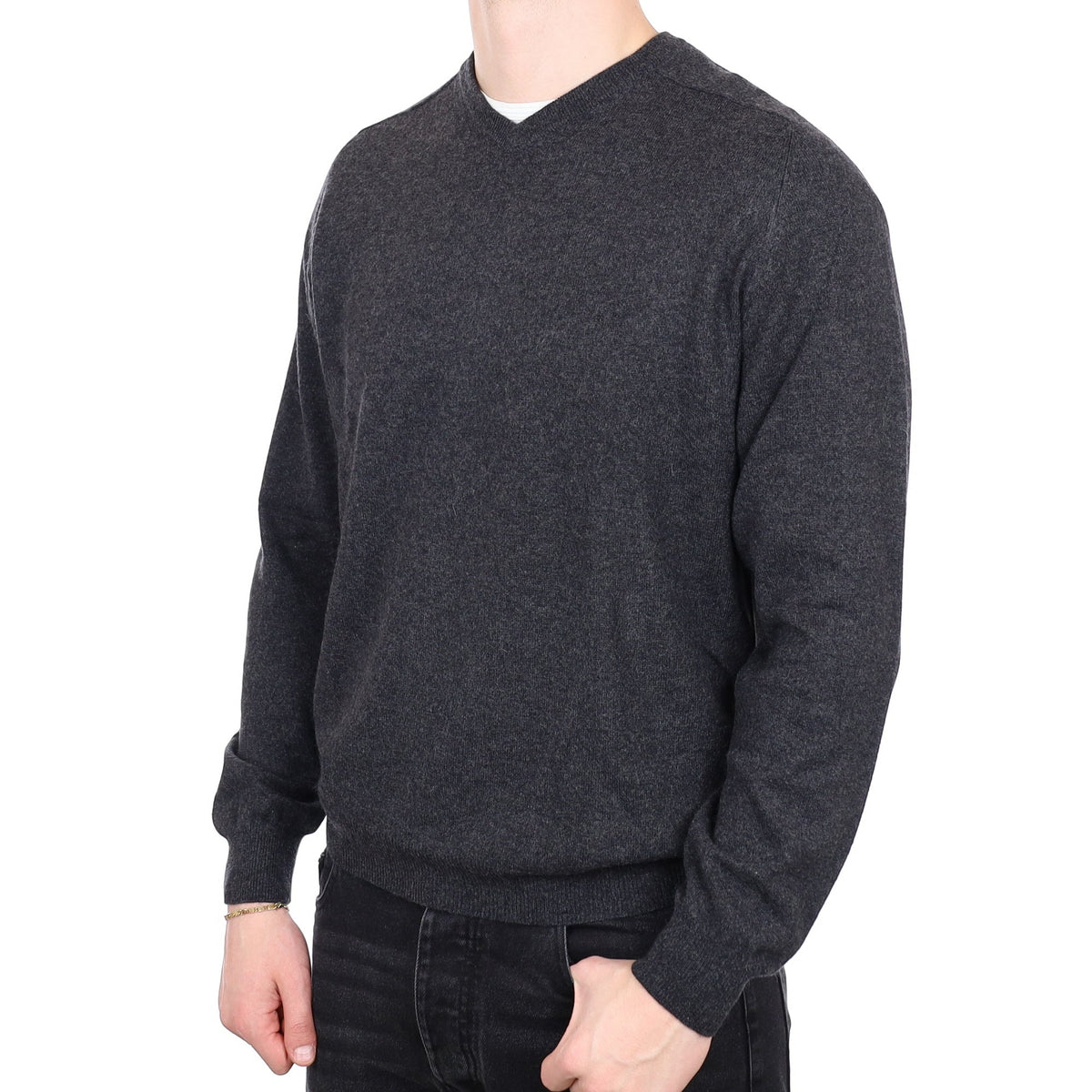Men's Charcoal Grey Cashmere V Neck Jumper XL