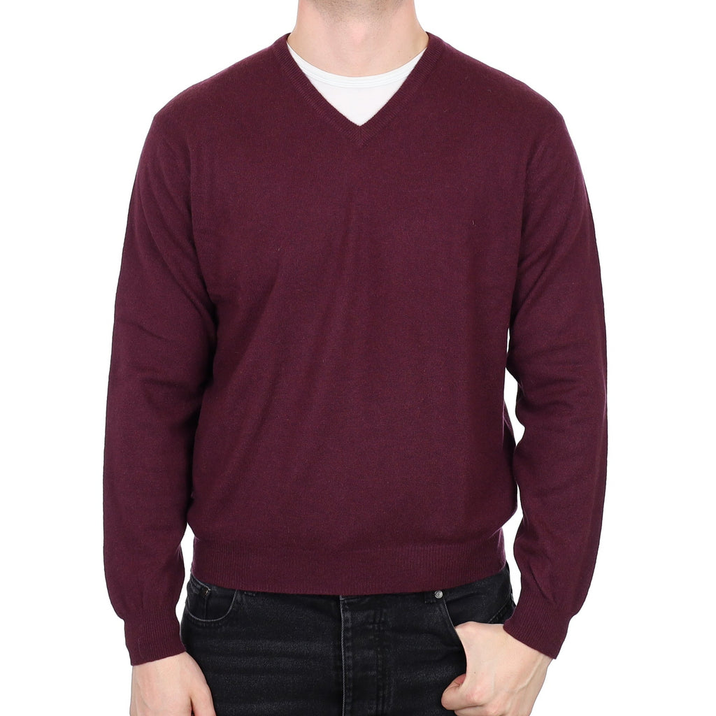 Men's Mulberry Purple Cashmere V Neck Jumper XL