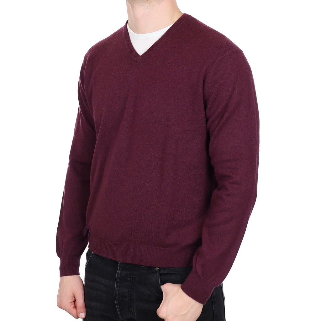 Men's Mulberry Purple Cashmere V Neck Jumper XL