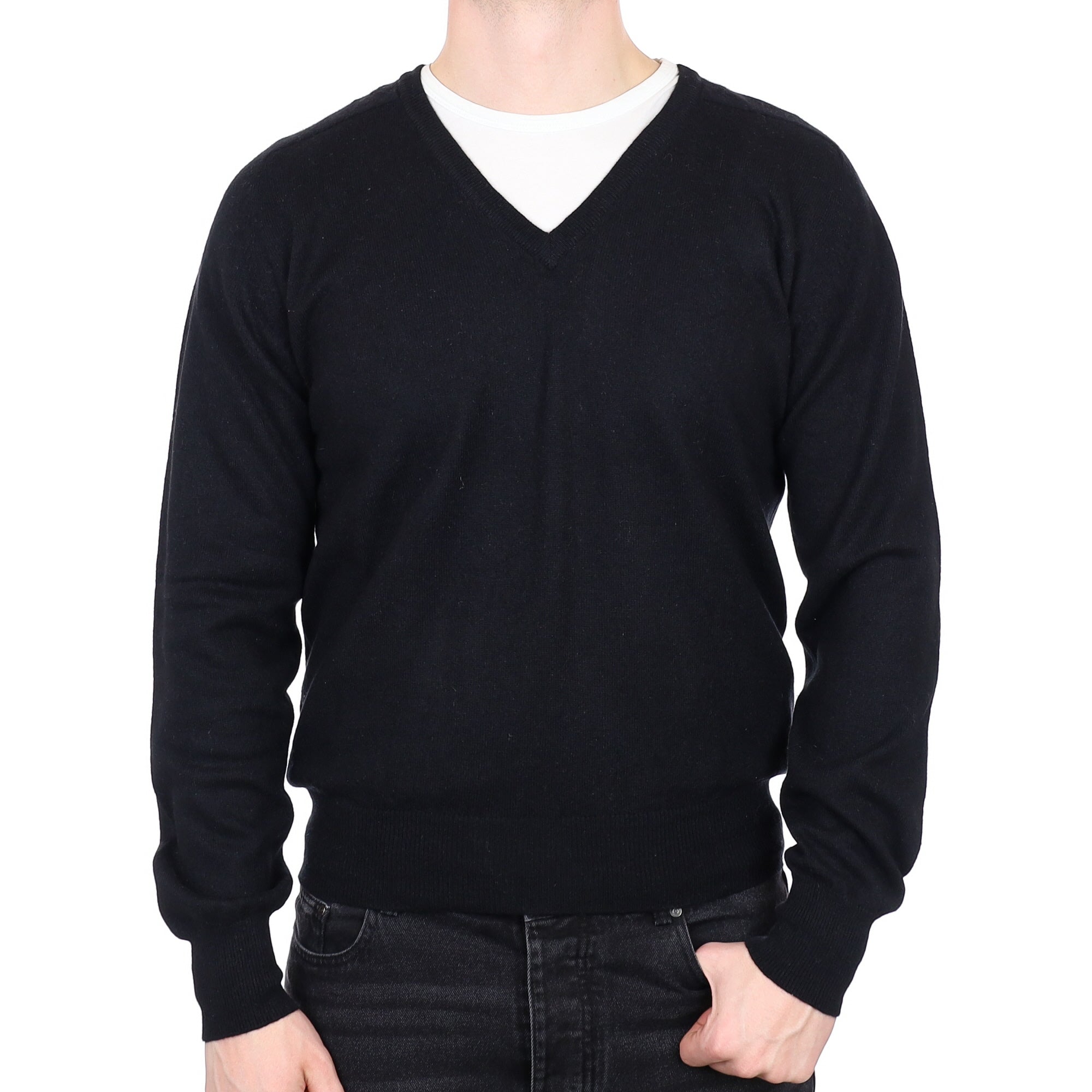 Men's Black Cashmere V Neck Jumper XL