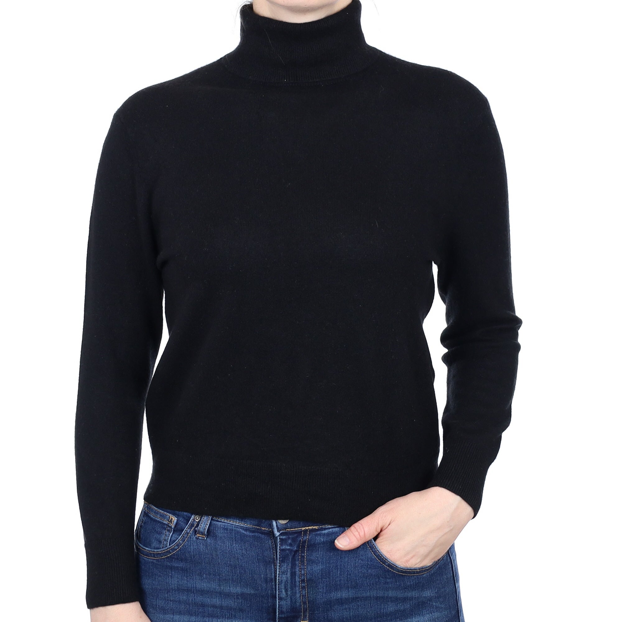 Black Cashmere Polo Neck Jumper Small