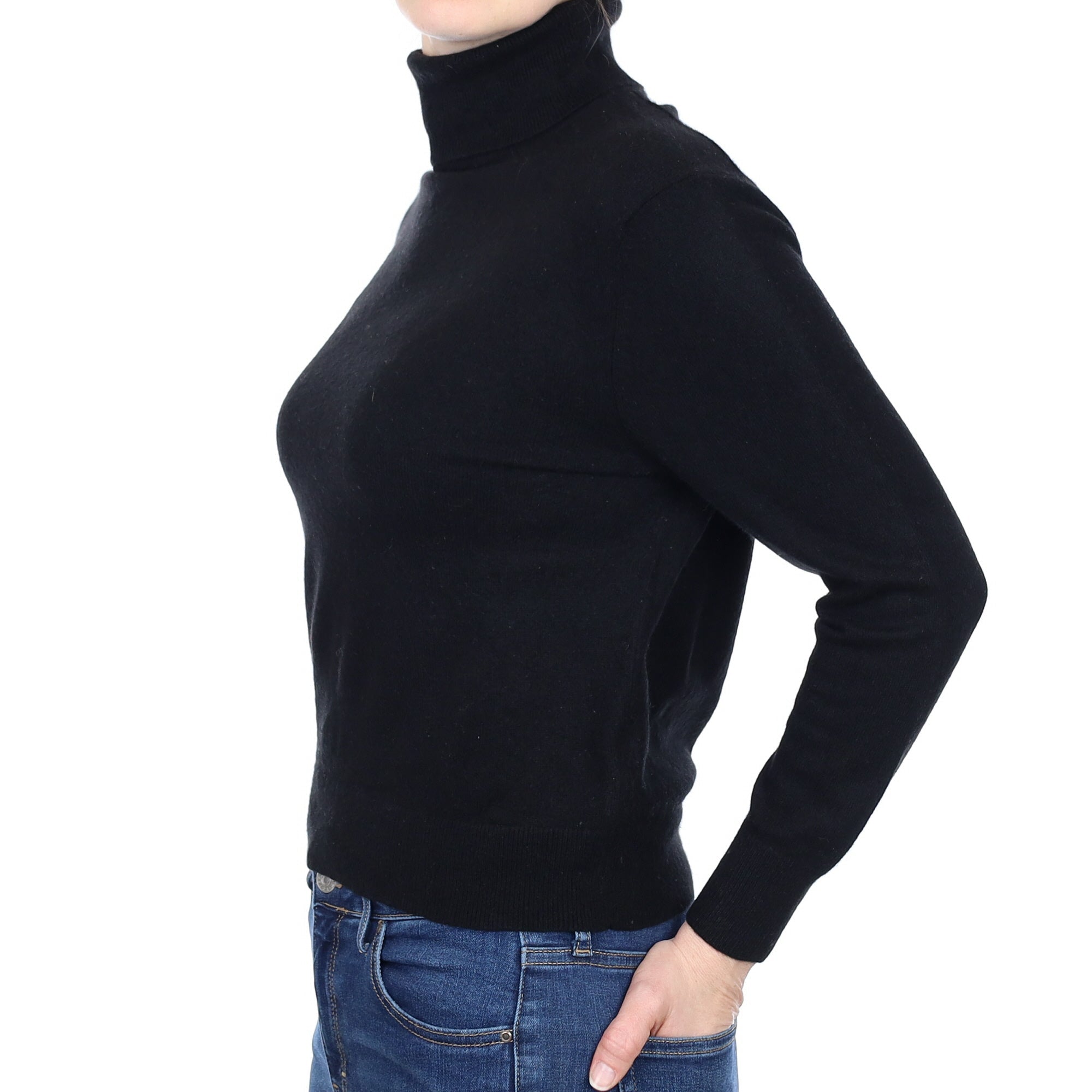 Black Cashmere Polo Neck Jumper Small