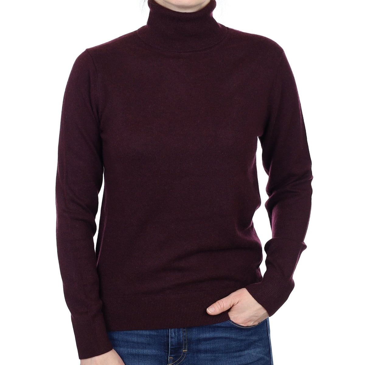 Aubergine Purple Cashmere Polo Neck Jumper Small
