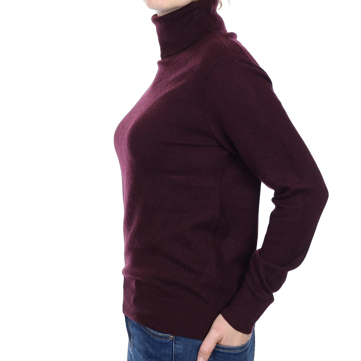 Aubergine Purple Cashmere Polo Neck Jumper Small