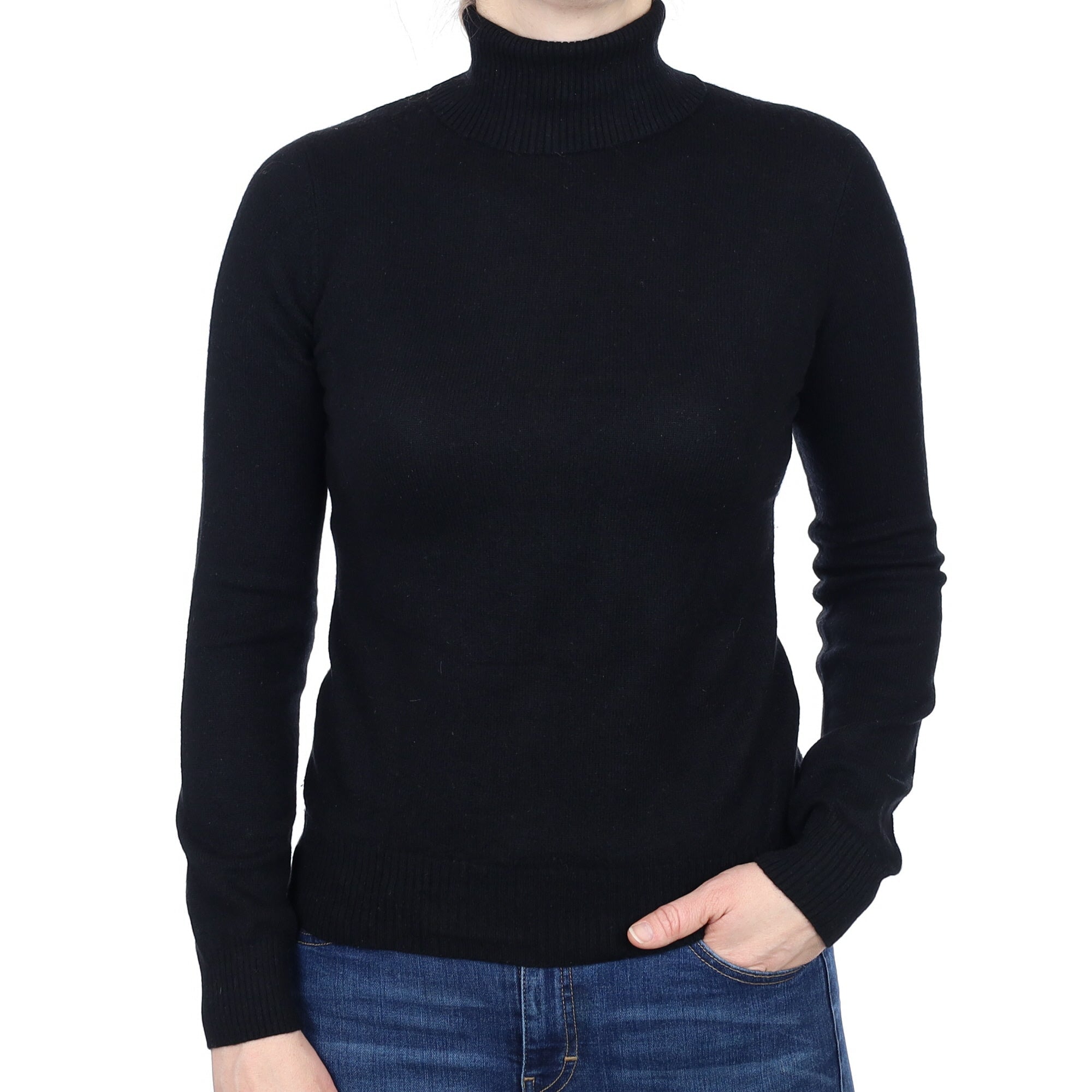Black Cashmere Polo Neck Jumper Small