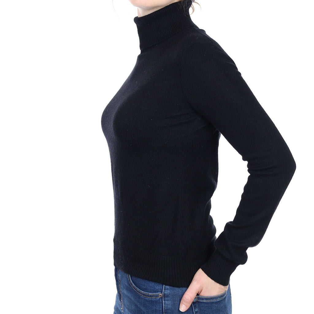 Black Cashmere Polo Neck Jumper Small