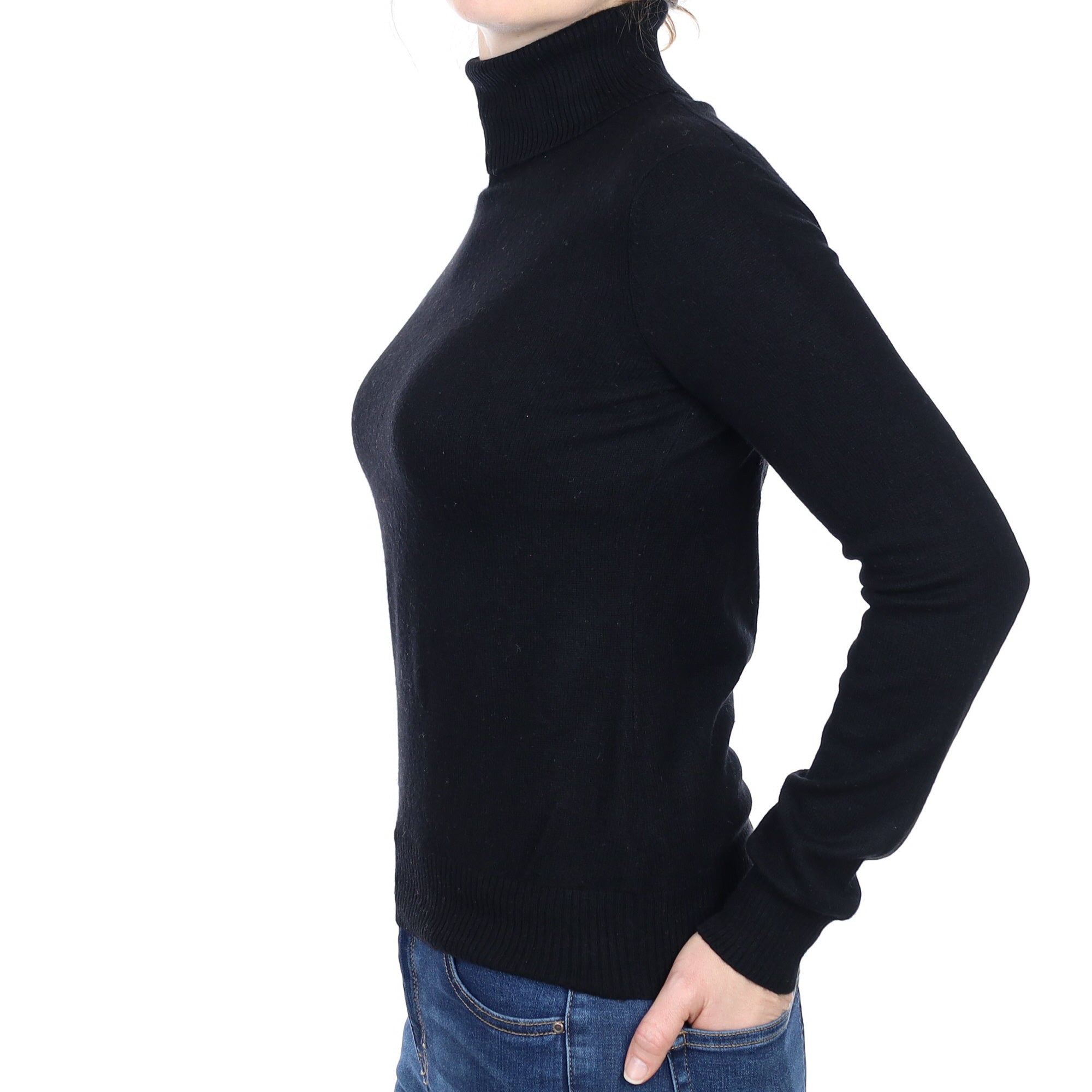 Black Cashmere Polo Neck Jumper Small