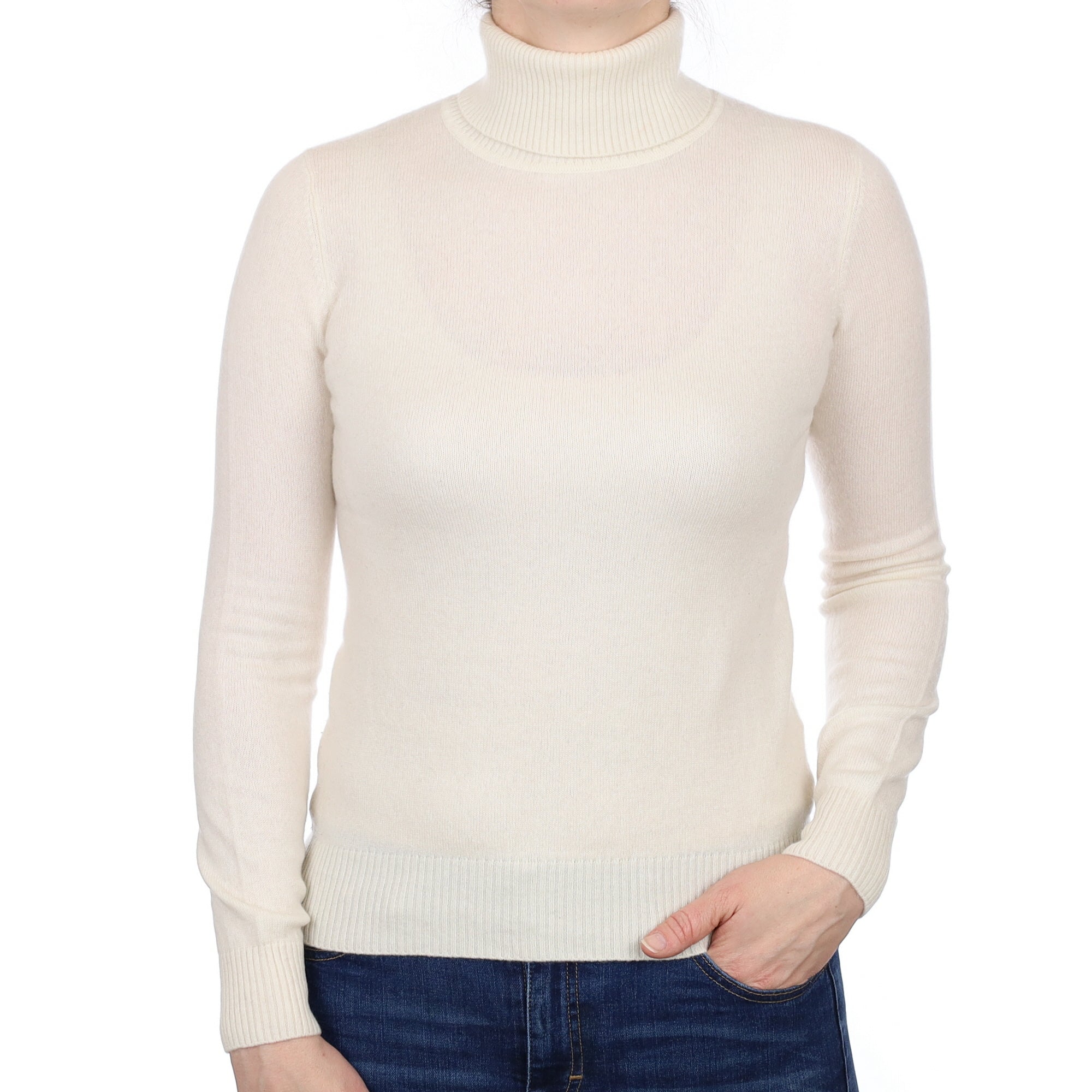 Ivory Cashmere Polo Neck Jumper Small