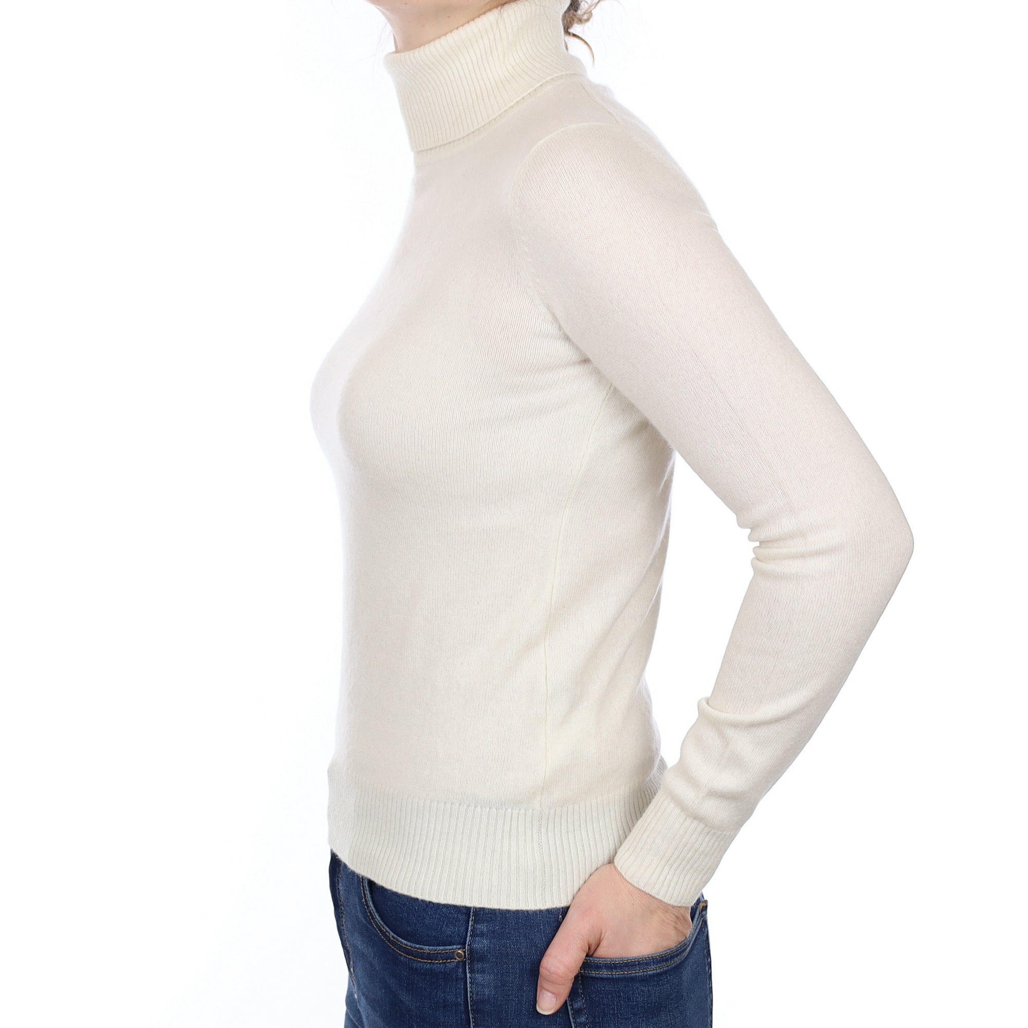 Ivory Cashmere Polo Neck Jumper Small
