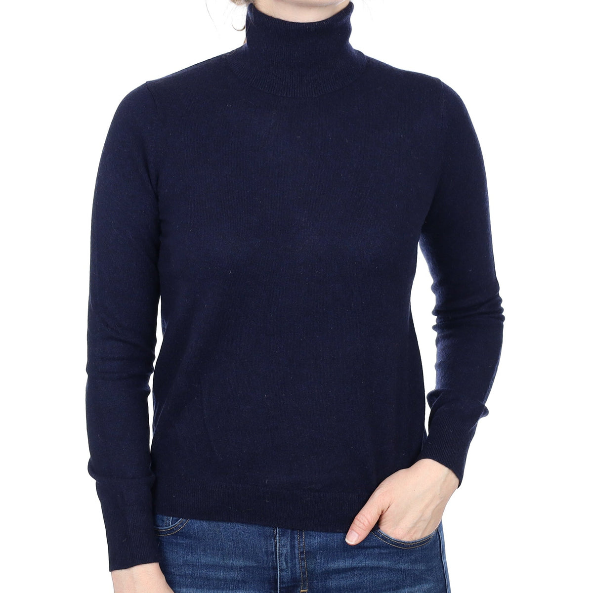 Navy Blue Cashmere Polo Neck Jumper Small