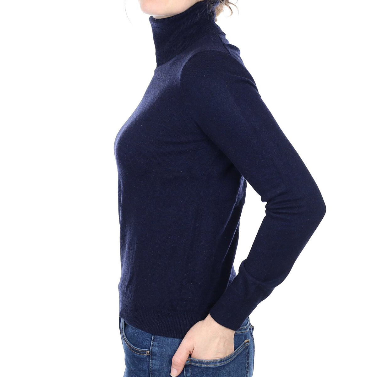 Navy Blue Cashmere Polo Neck Jumper Small