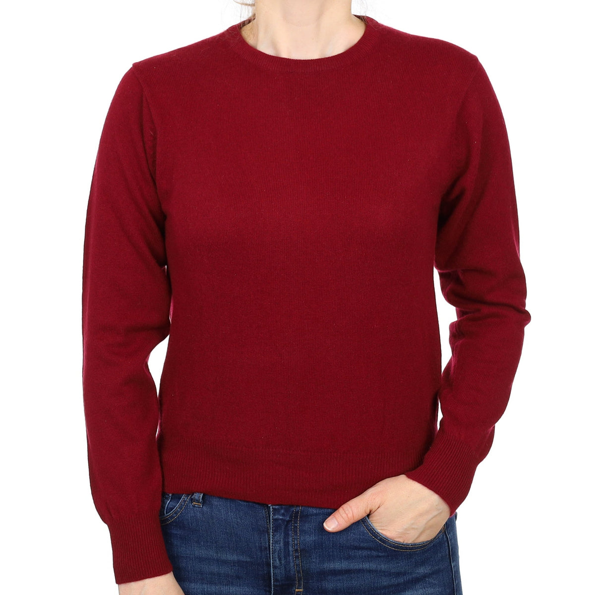 Burgundy Red Cashmere Crew Neck Jumper Small