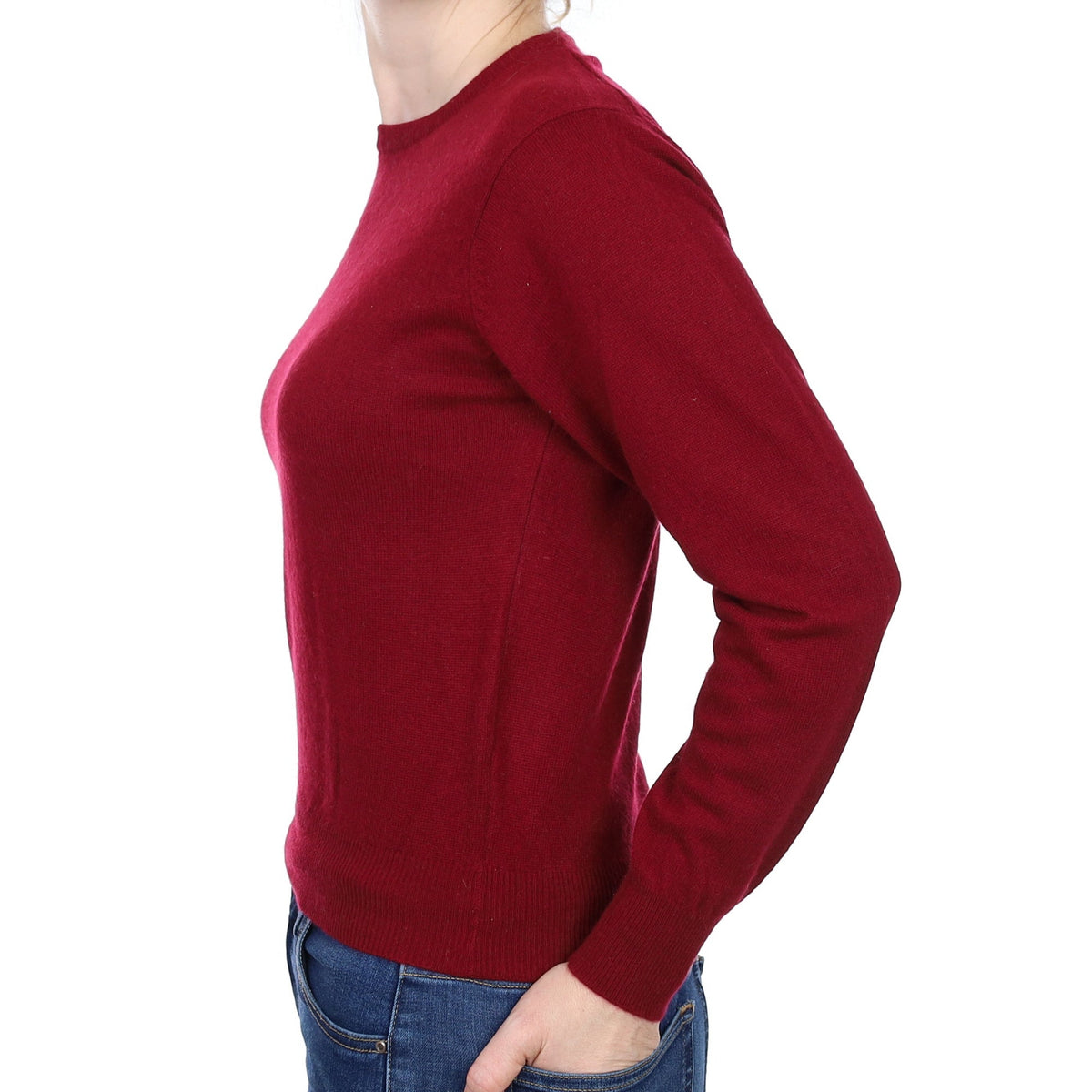Burgundy Red Cashmere Crew Neck Jumper Small