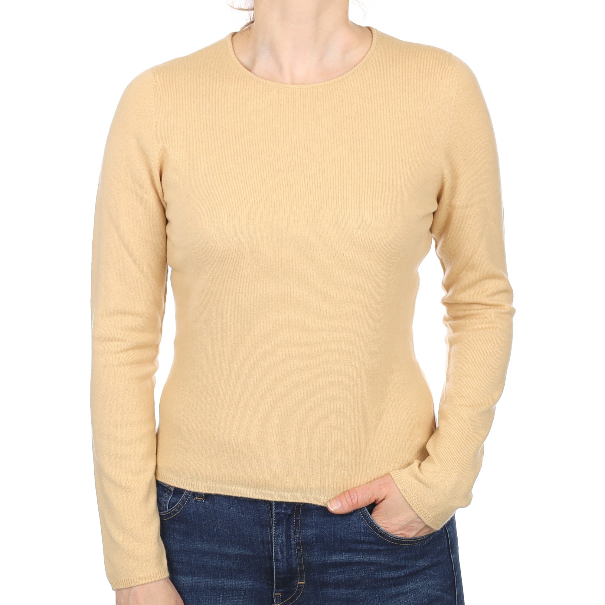 Beige Cashmere Crew Neck Jumper Small
