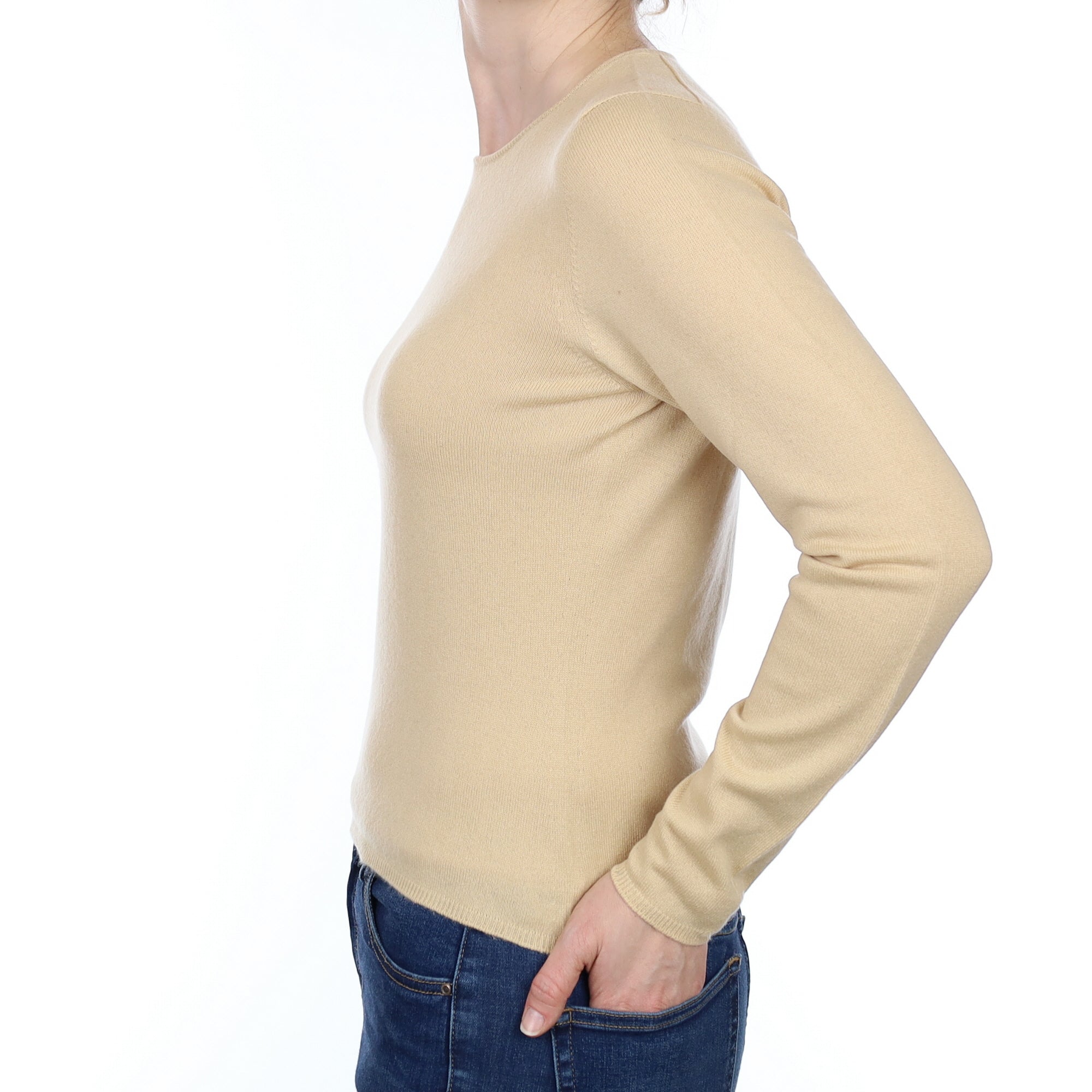 Beige Cashmere Crew Neck Jumper Small