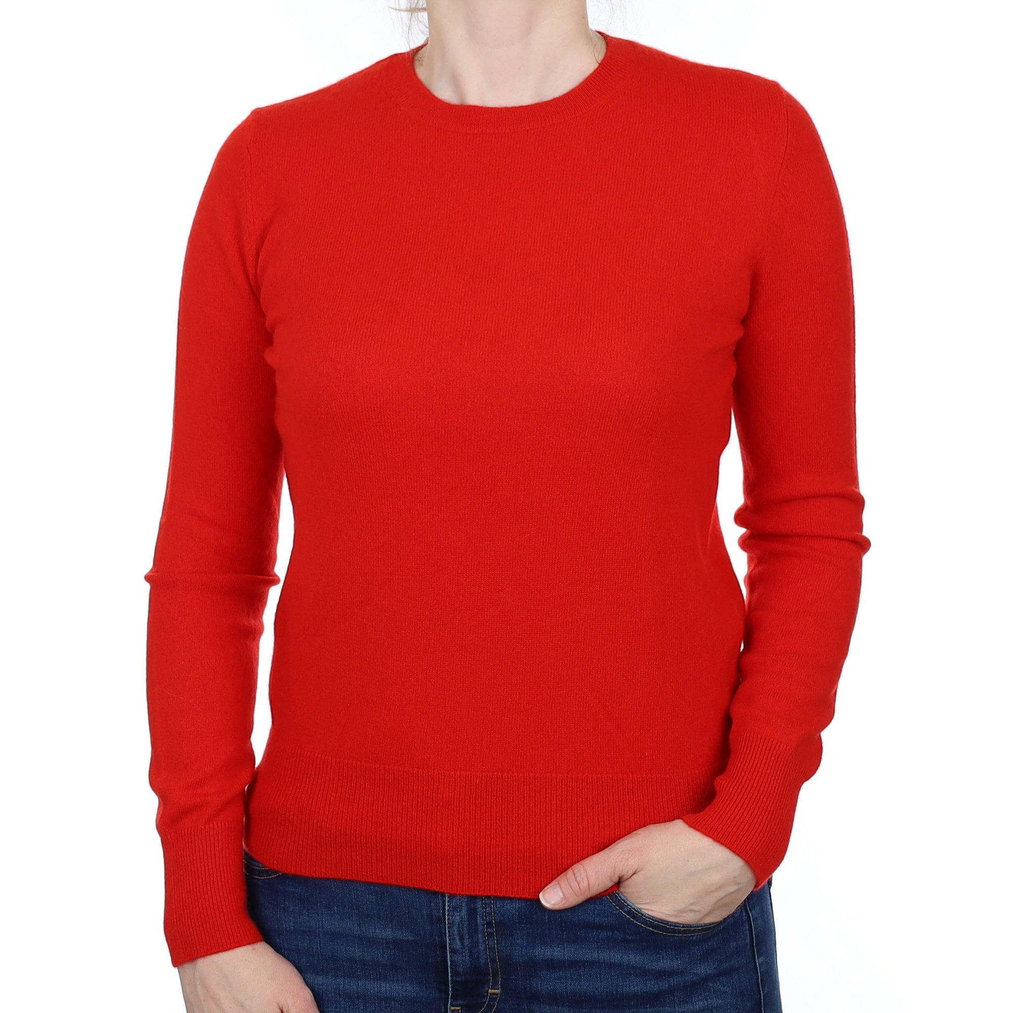 Vermillion Red Cashmere Crew Neck Jumper Small
