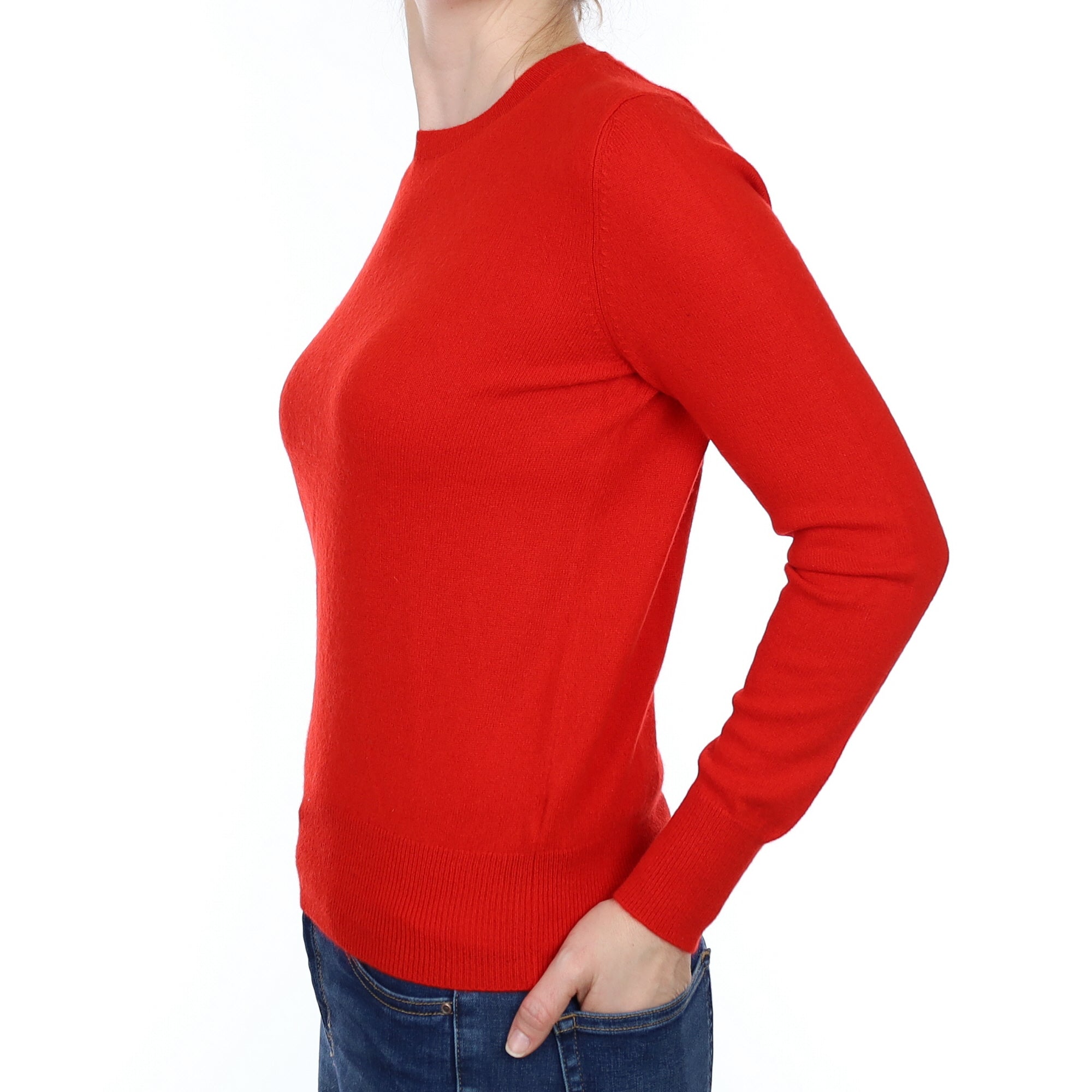 Vermillion Red Cashmere Crew Neck Jumper Small