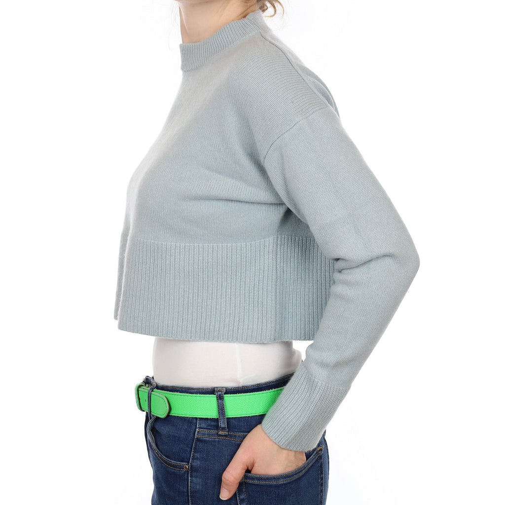 Duck Egg Blue Cashmere Cropped Crew Neck Jumper Small