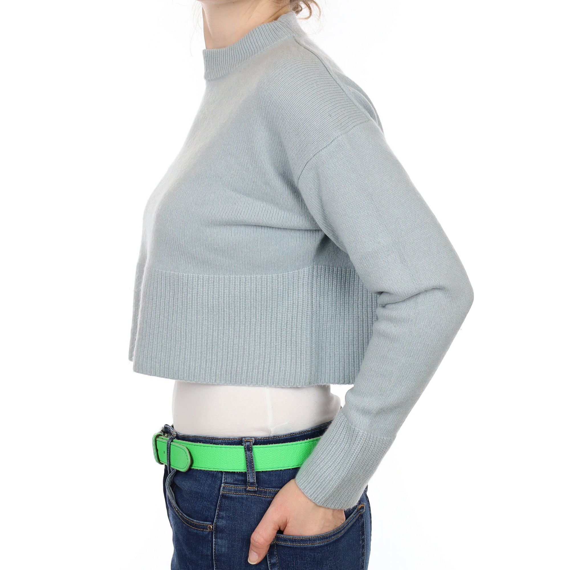 Duck Egg Blue Cashmere Cropped Crew Neck Jumper Small