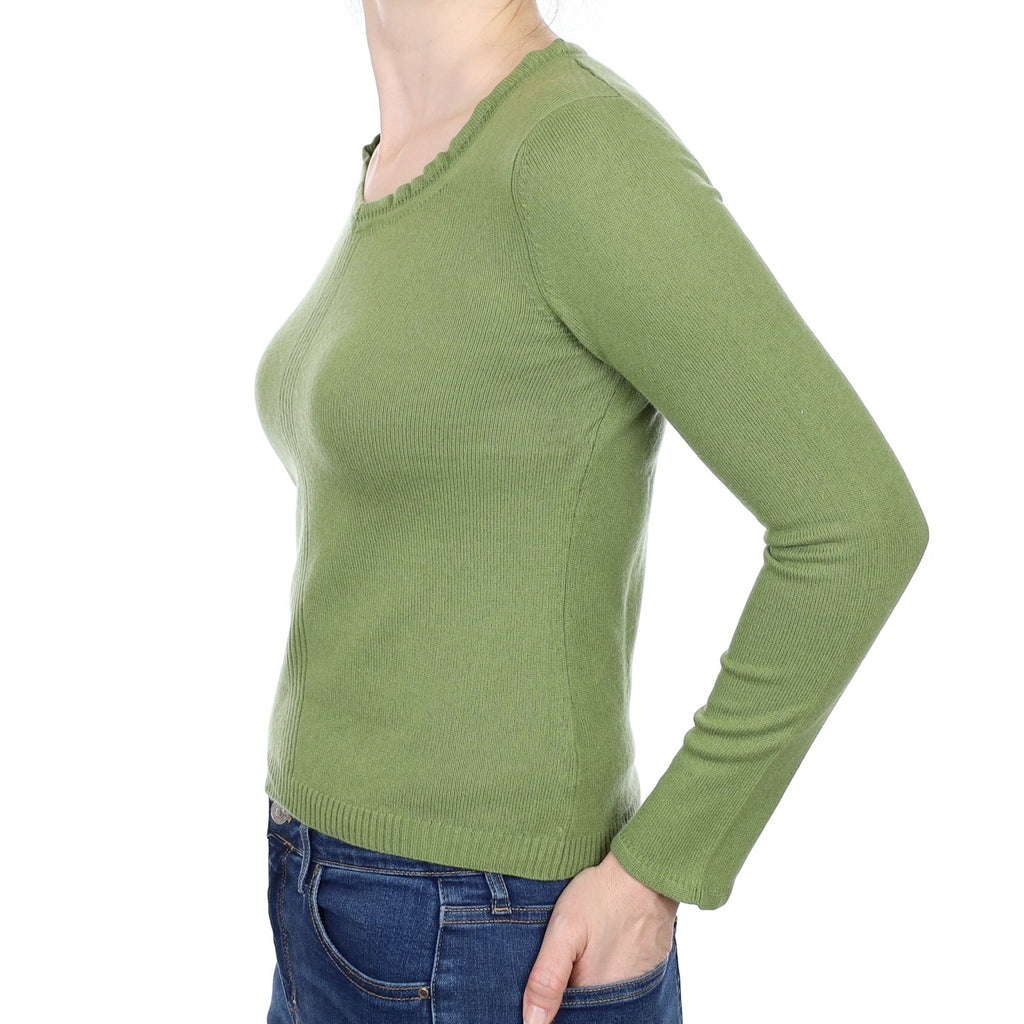 Olive Green Cashmere V Neck Jumper Small