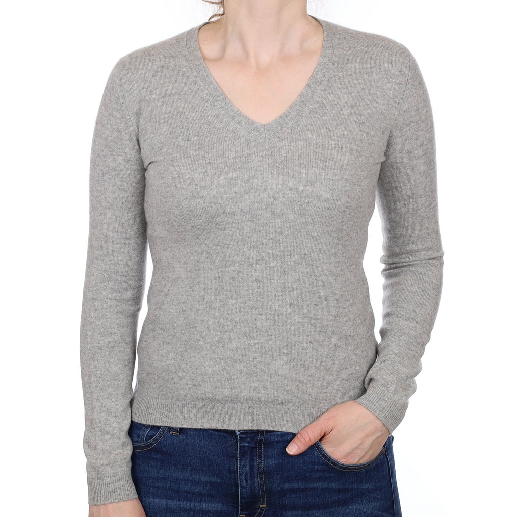 Smoke Grey Cashmere V Neck Jumper Small