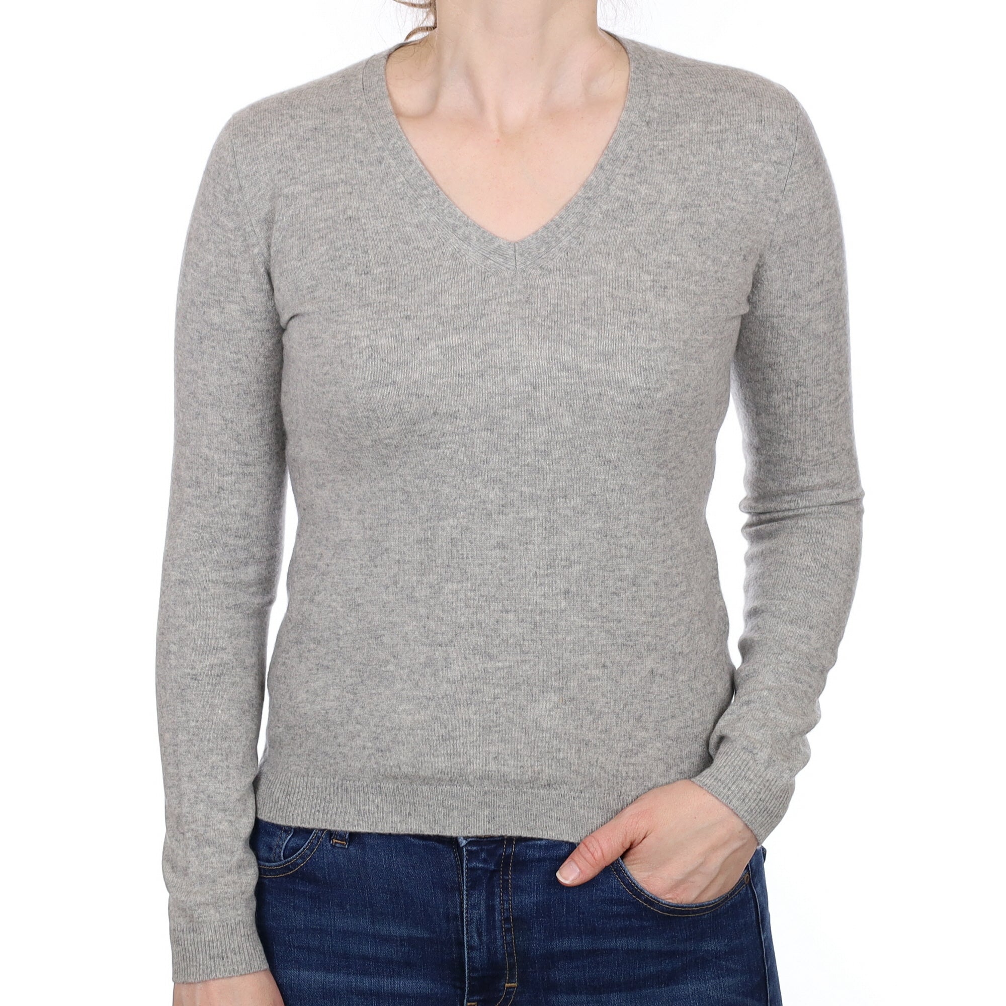 Smoke Grey Cashmere V Neck Jumper Small