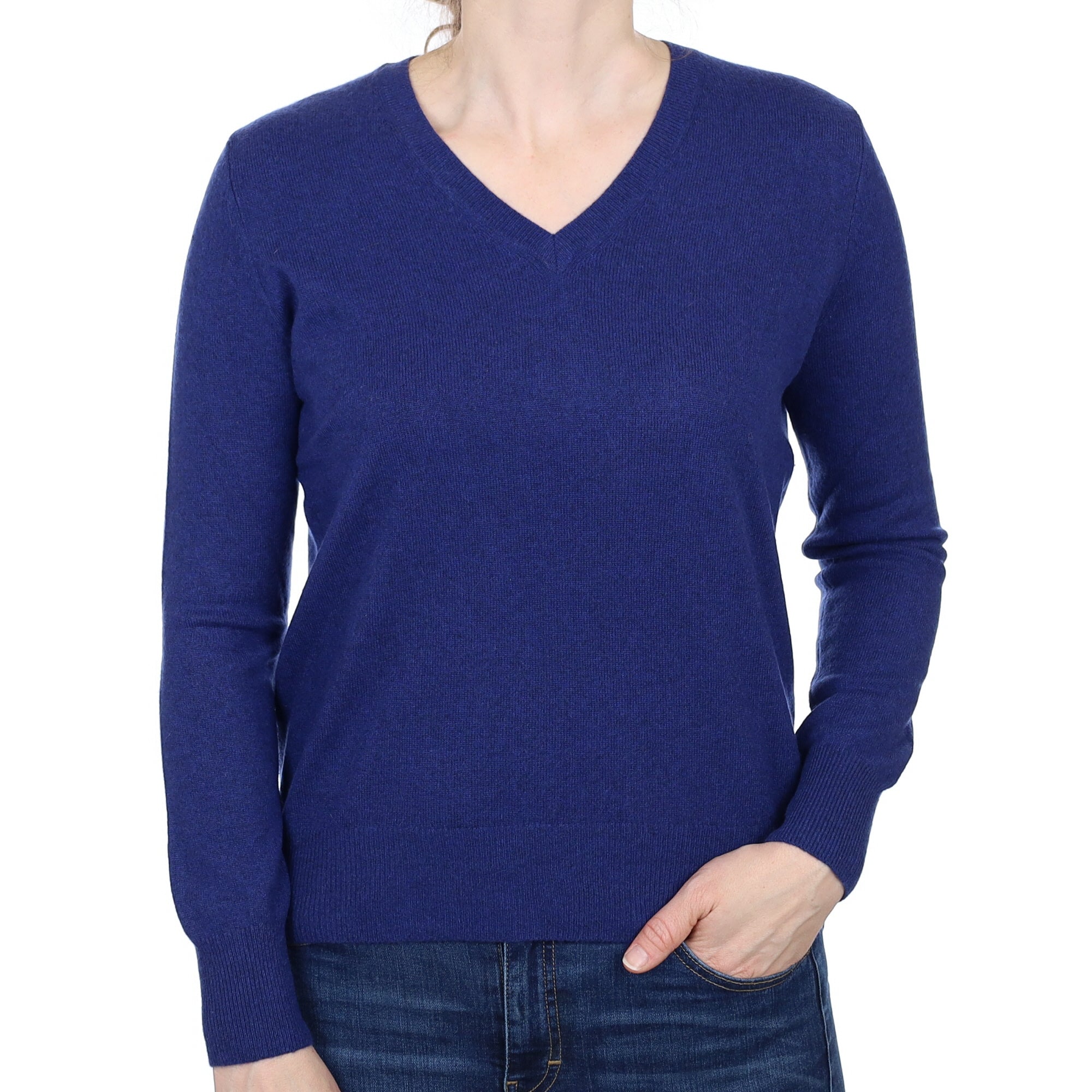 French Navy Cashmere V Neck Jumper Small