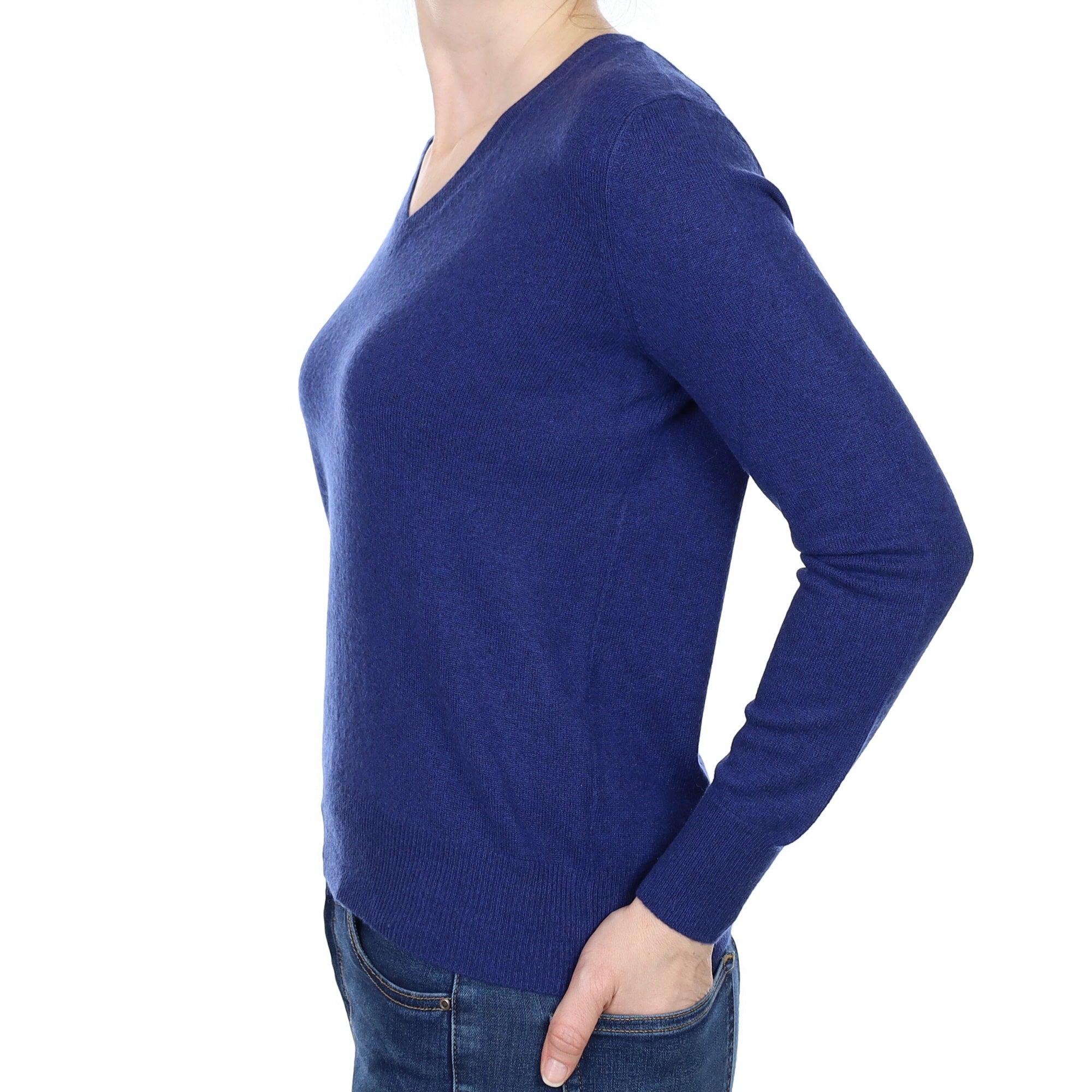 French Navy Cashmere V Neck Jumper Small