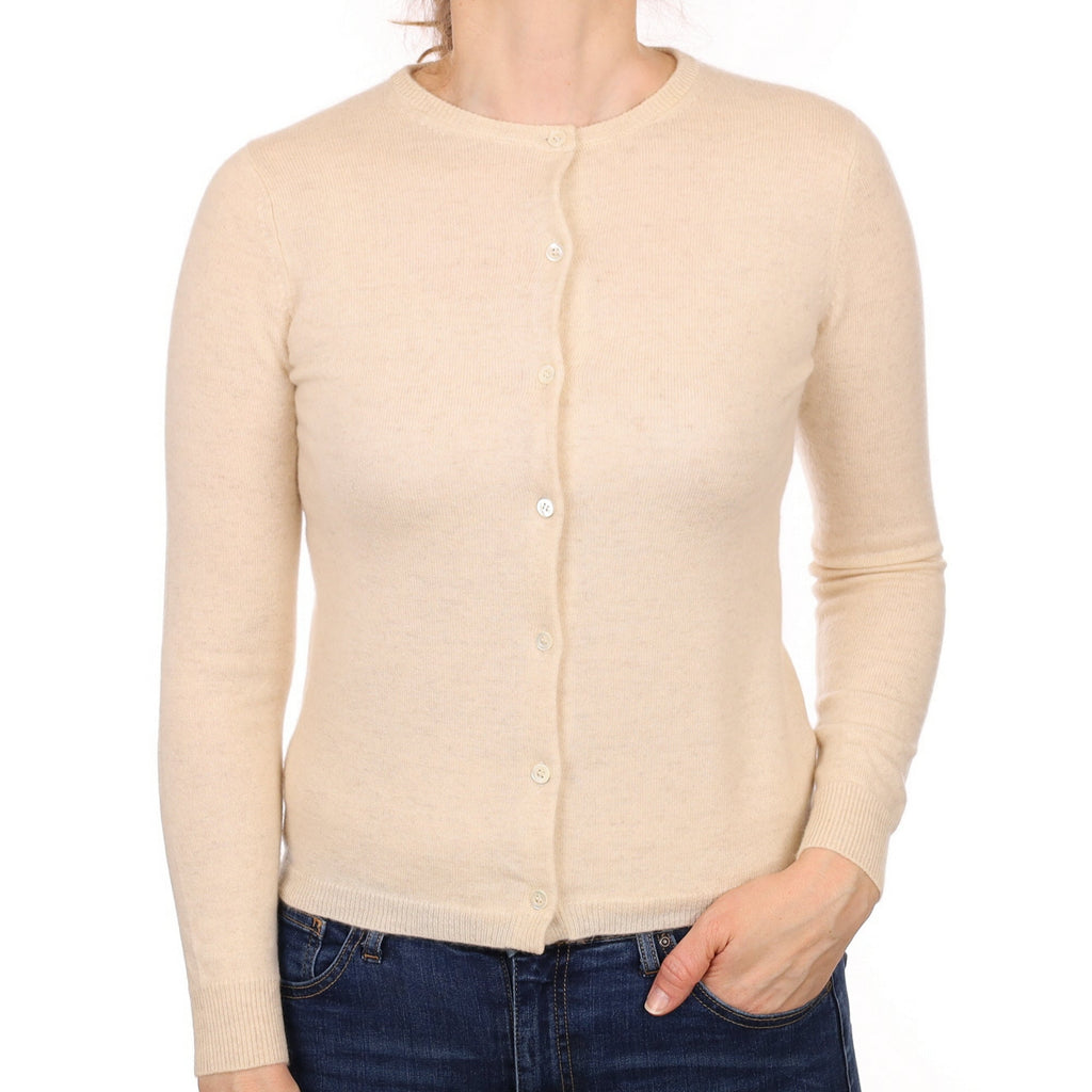 Cream Marl Cashmere Crew Neck Cardigan Small