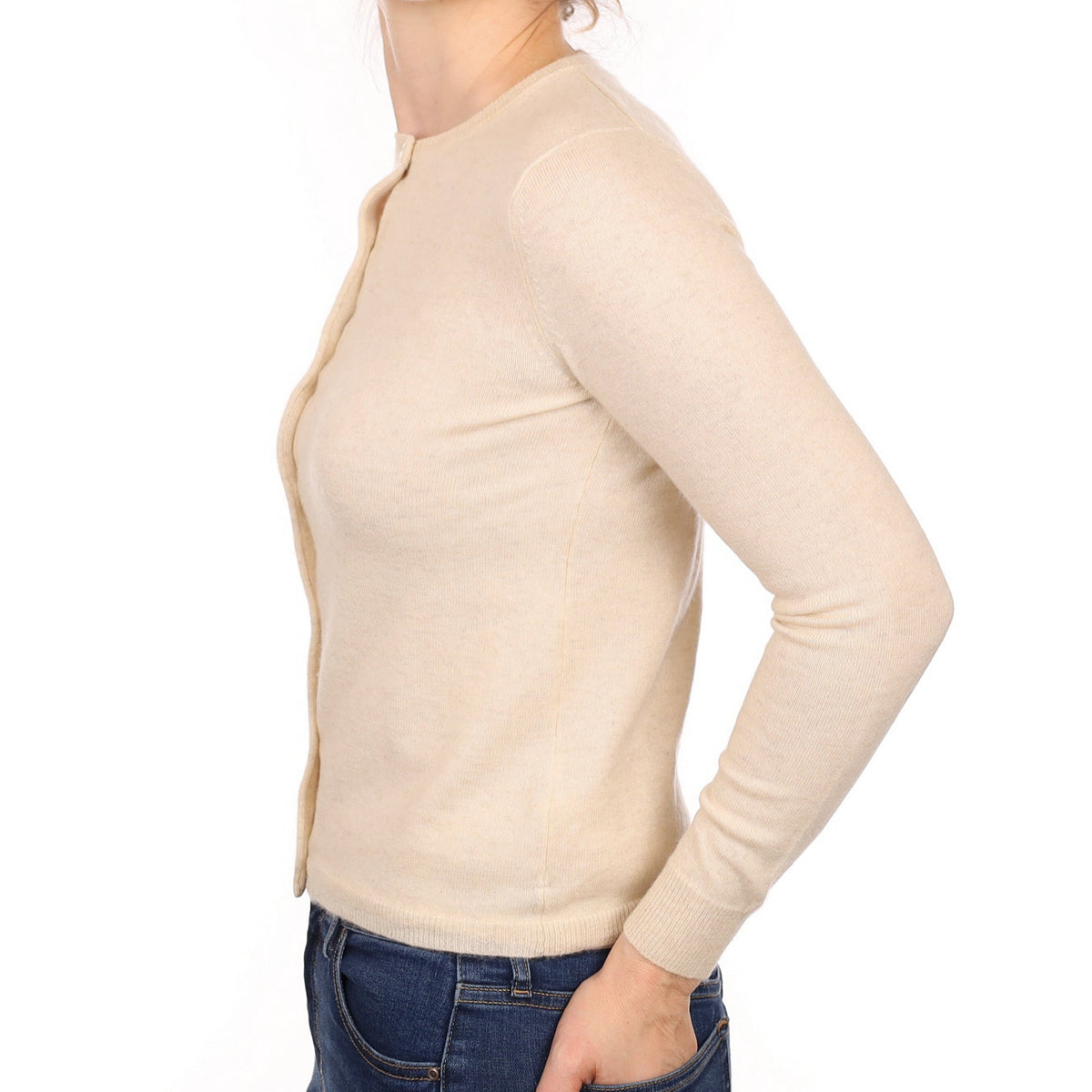 Cream Marl Cashmere Crew Neck Cardigan Small