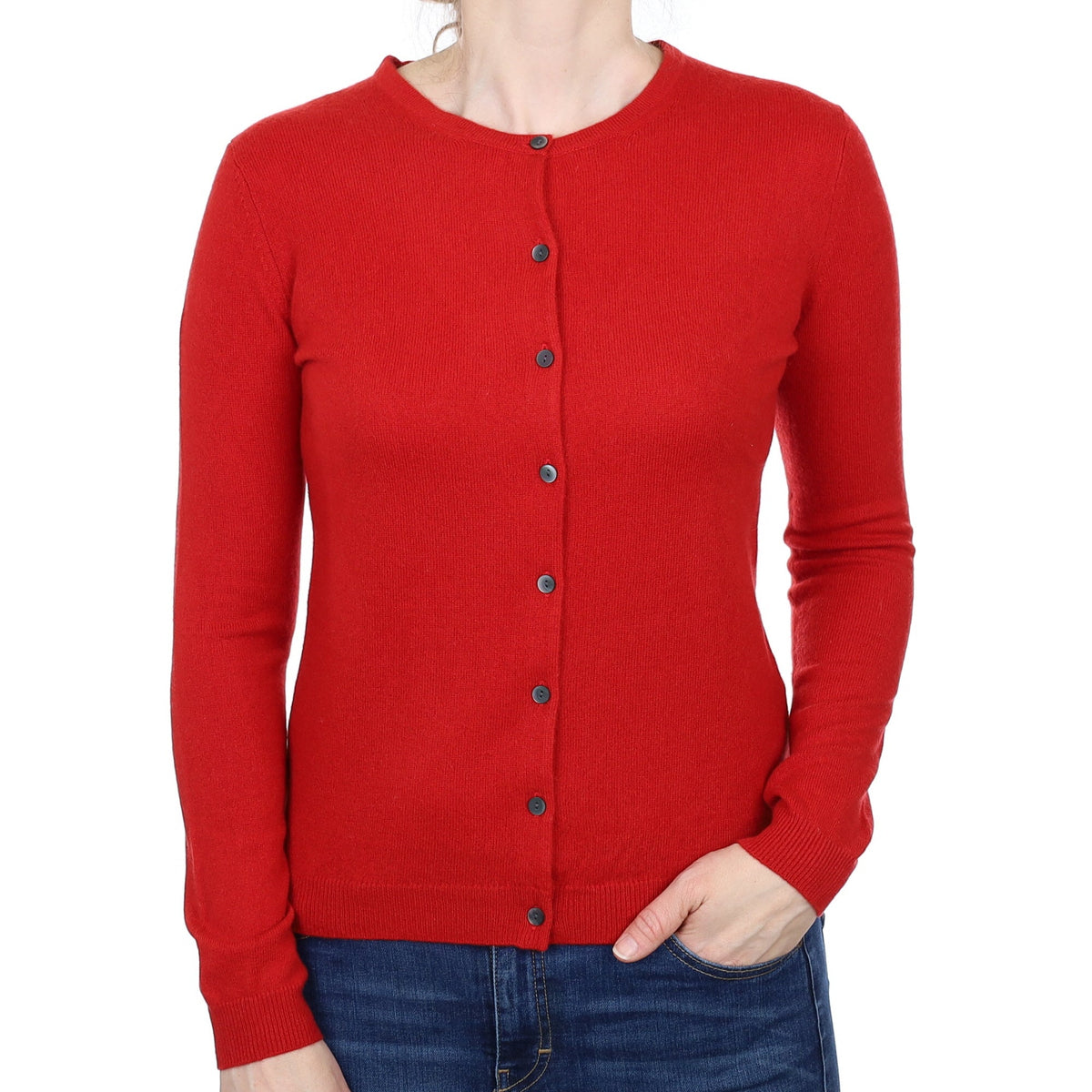 Spanish Red Cashmere Crew Neck Cardigan Small