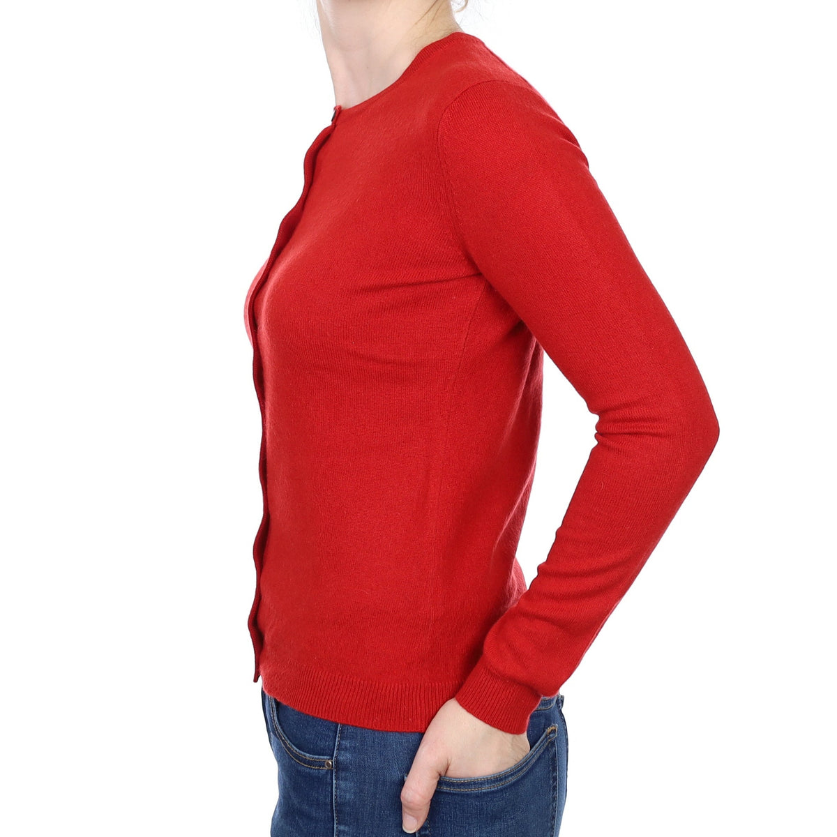 Spanish Red Cashmere Crew Neck Cardigan Small