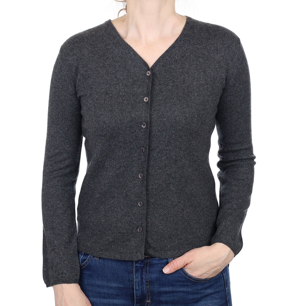 Charcoal Grey Cashmere V Neck Cardigan Small