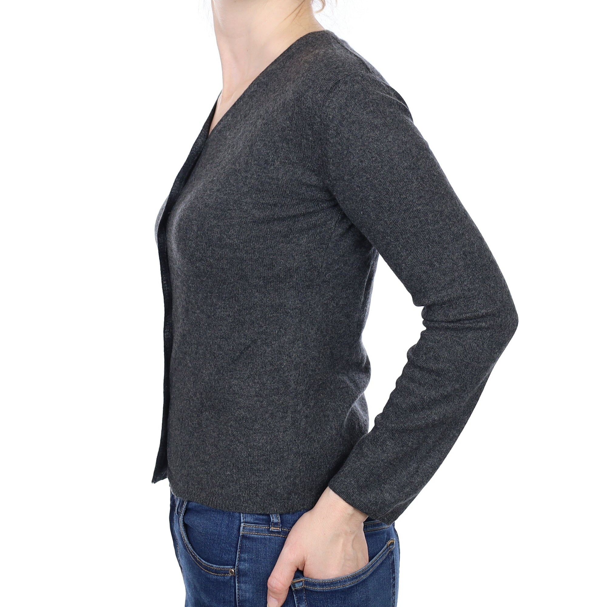 Charcoal Grey Cashmere V Neck Cardigan Small