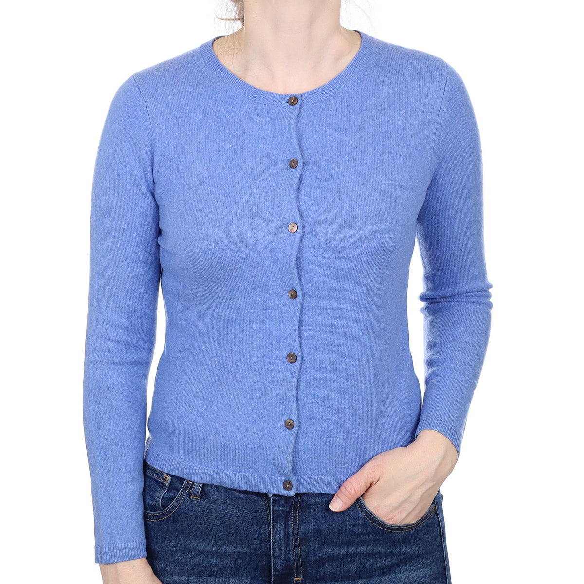 Cornflower Blue Cashmere Crew Neck Cardigan Small