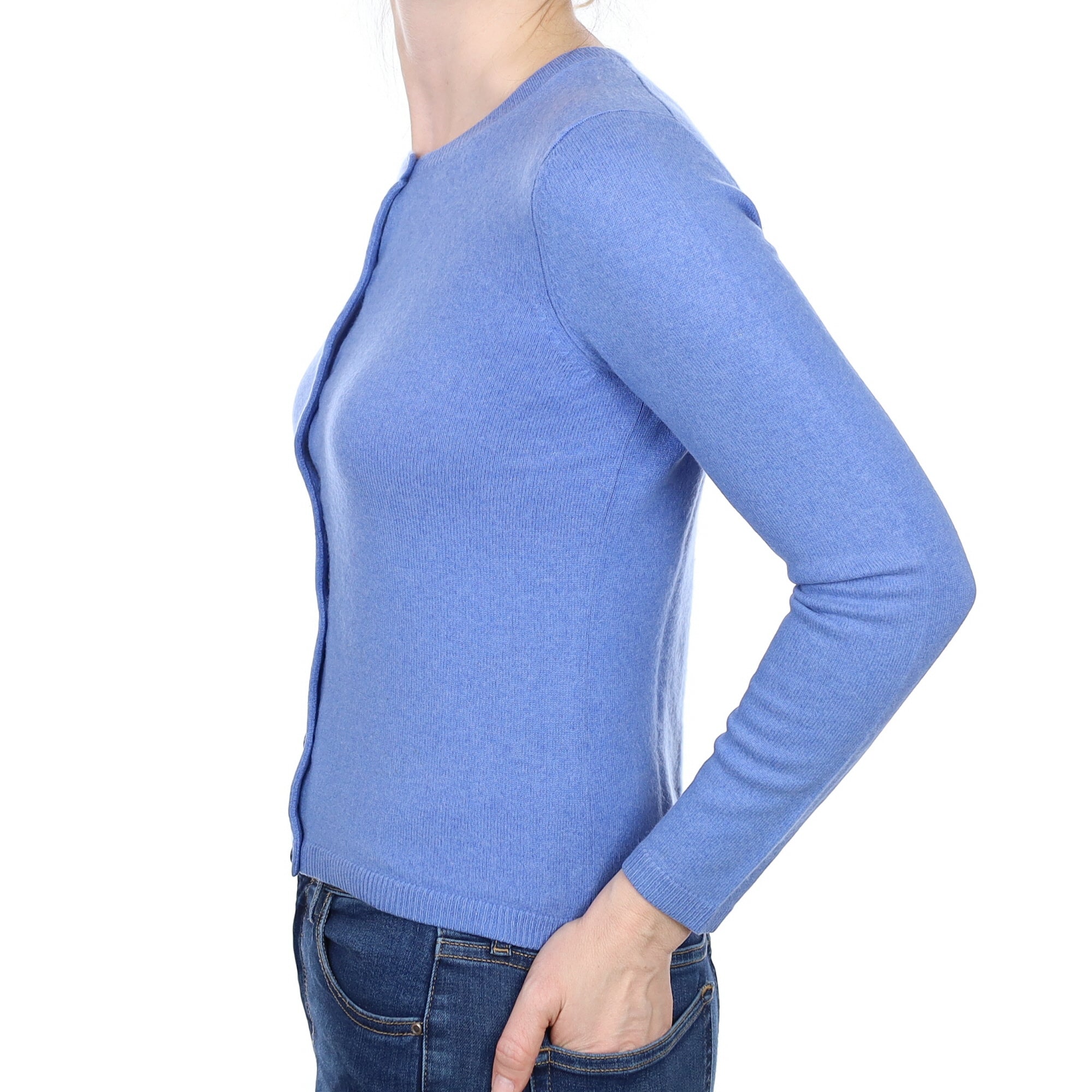 Cornflower Blue Cashmere Crew Neck Cardigan Small