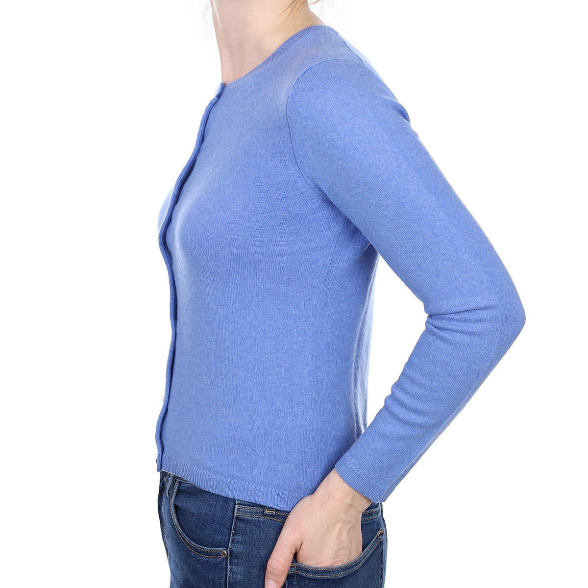 Cornflower Blue Cashmere Crew Neck Cardigan Small
