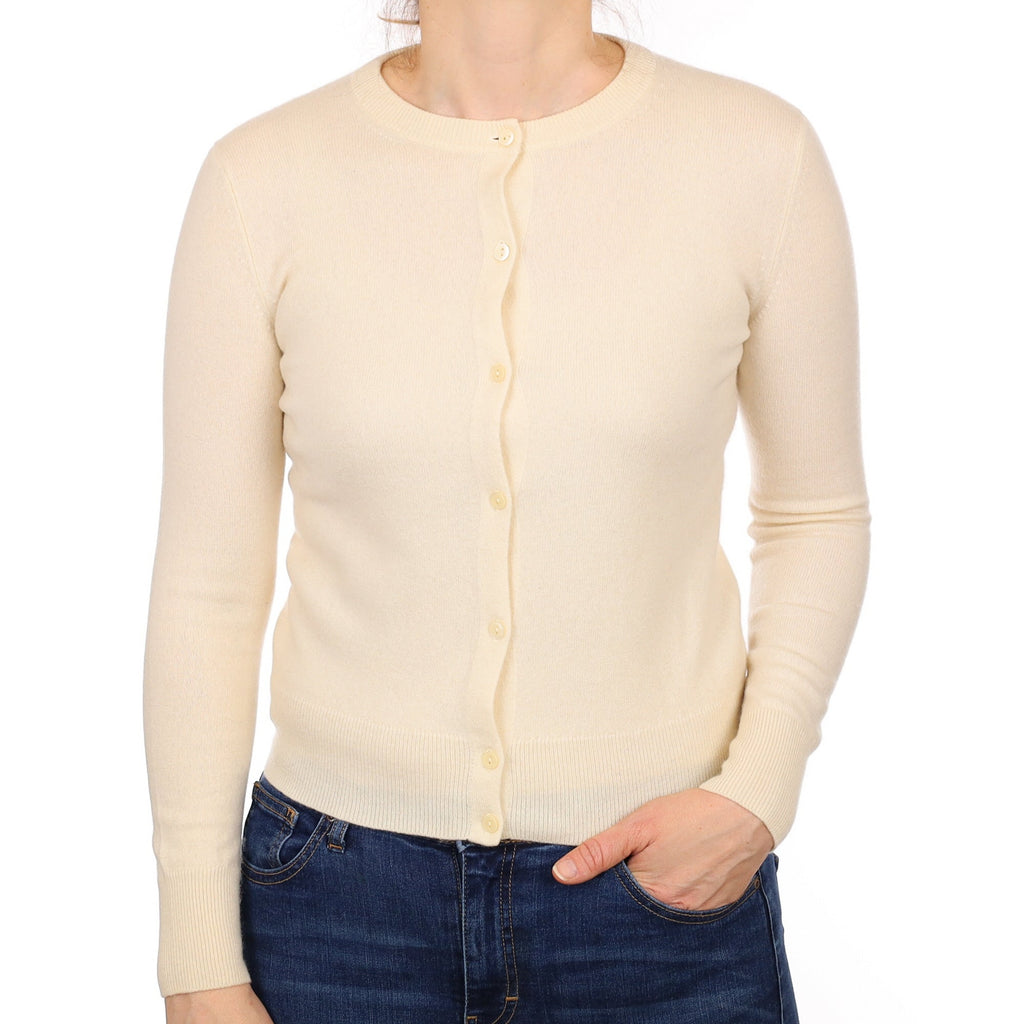 Vanilla Cream Cashmere Crew Neck Cardigan Small