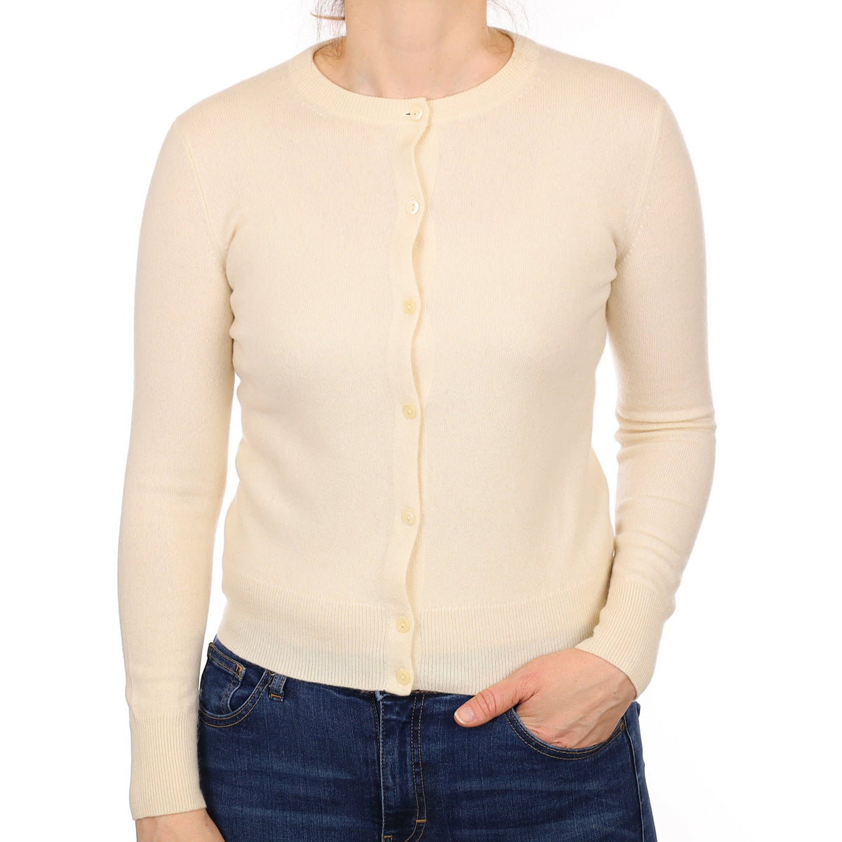Vanilla Cream Cashmere Crew Neck Cardigan Small