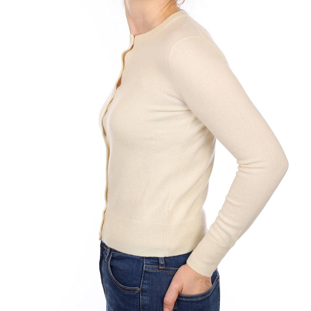 Vanilla Cream Cashmere Crew Neck Cardigan Small