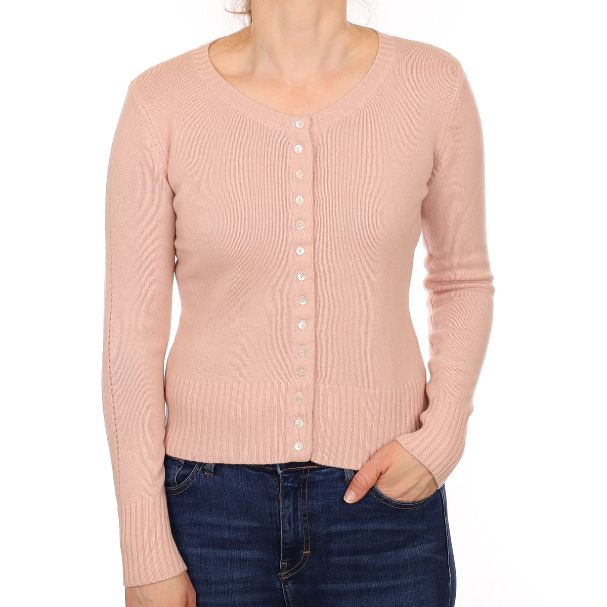 Shell Pink Cashmere Crew Neck Cardigan Small