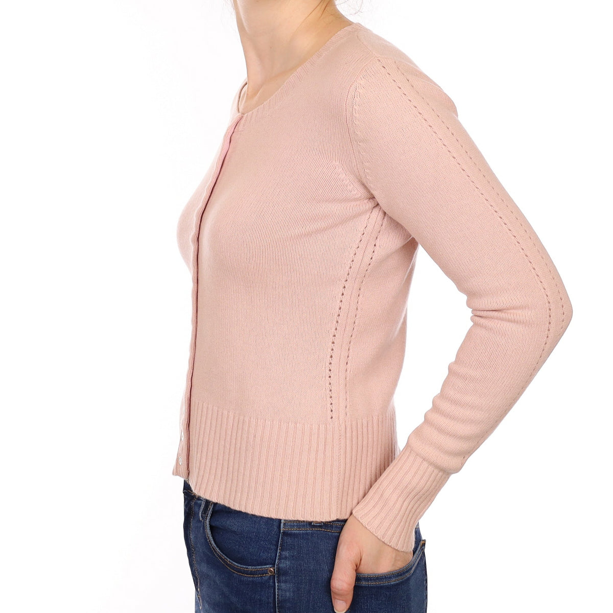 Shell Pink Cashmere Crew Neck Cardigan Small