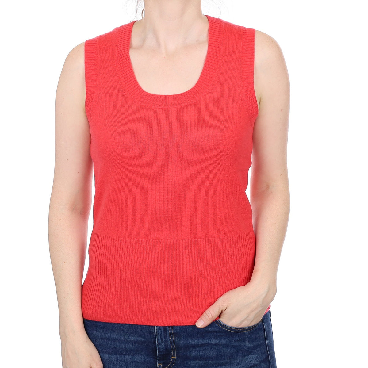 Watermelon Pink Cashmere Scoop Neck Tank Top Small