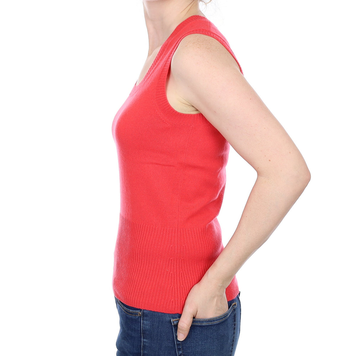 Watermelon Pink Cashmere Scoop Neck Tank Top Small