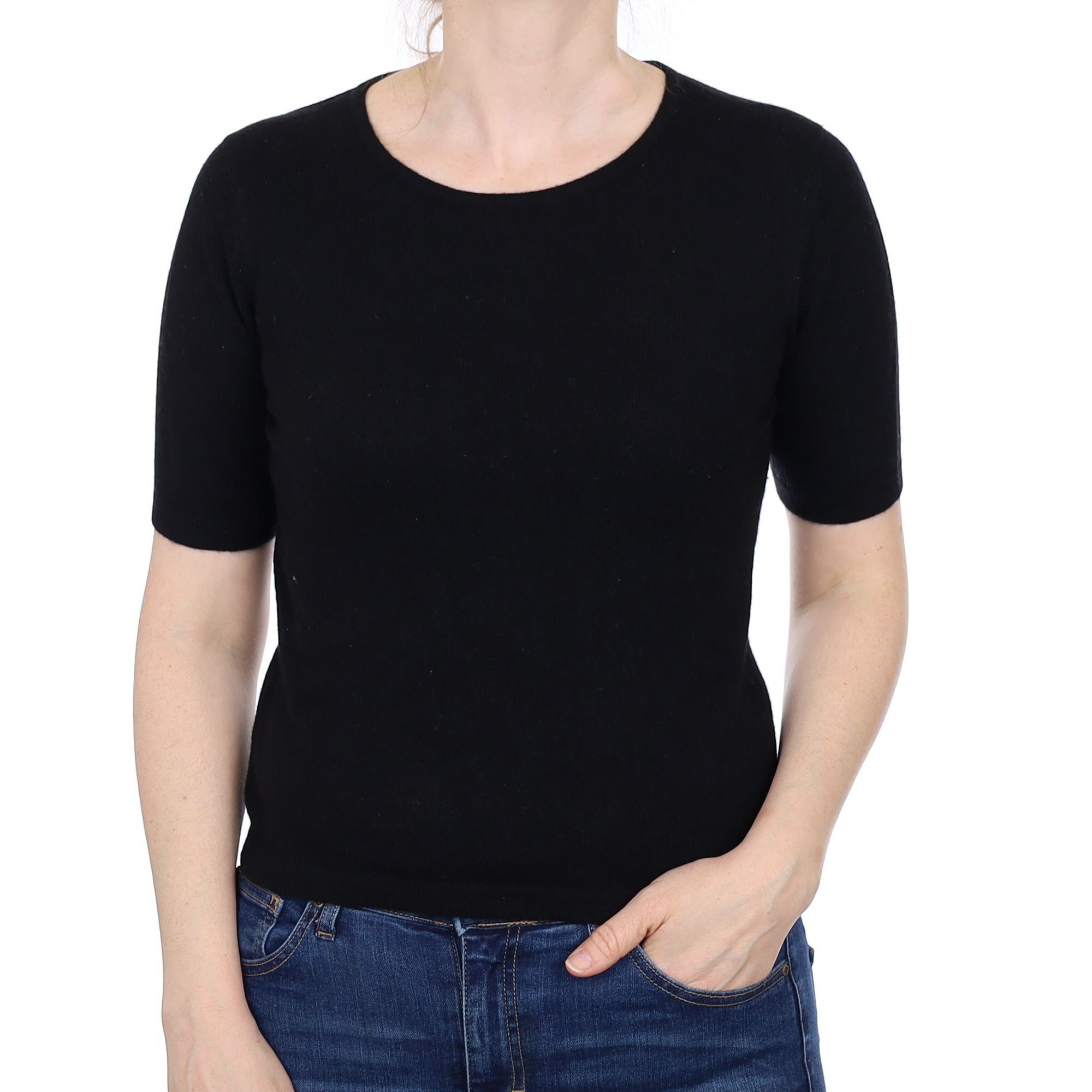 Black Cashmere Short Sleeved Crew Neck Jumper Small