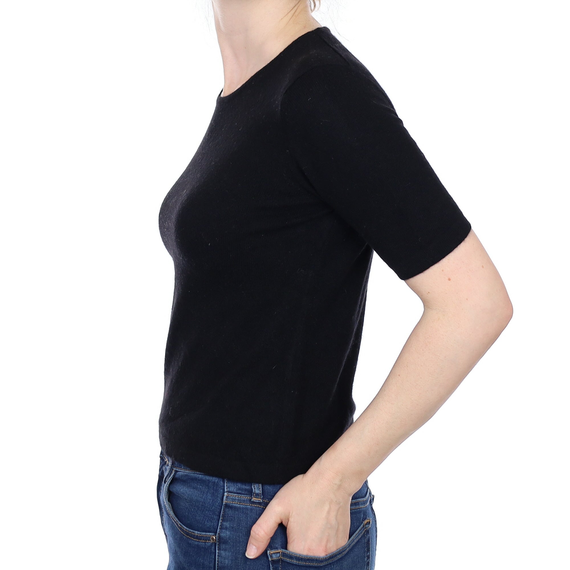 Black Cashmere Short Sleeved Crew Neck Jumper Small