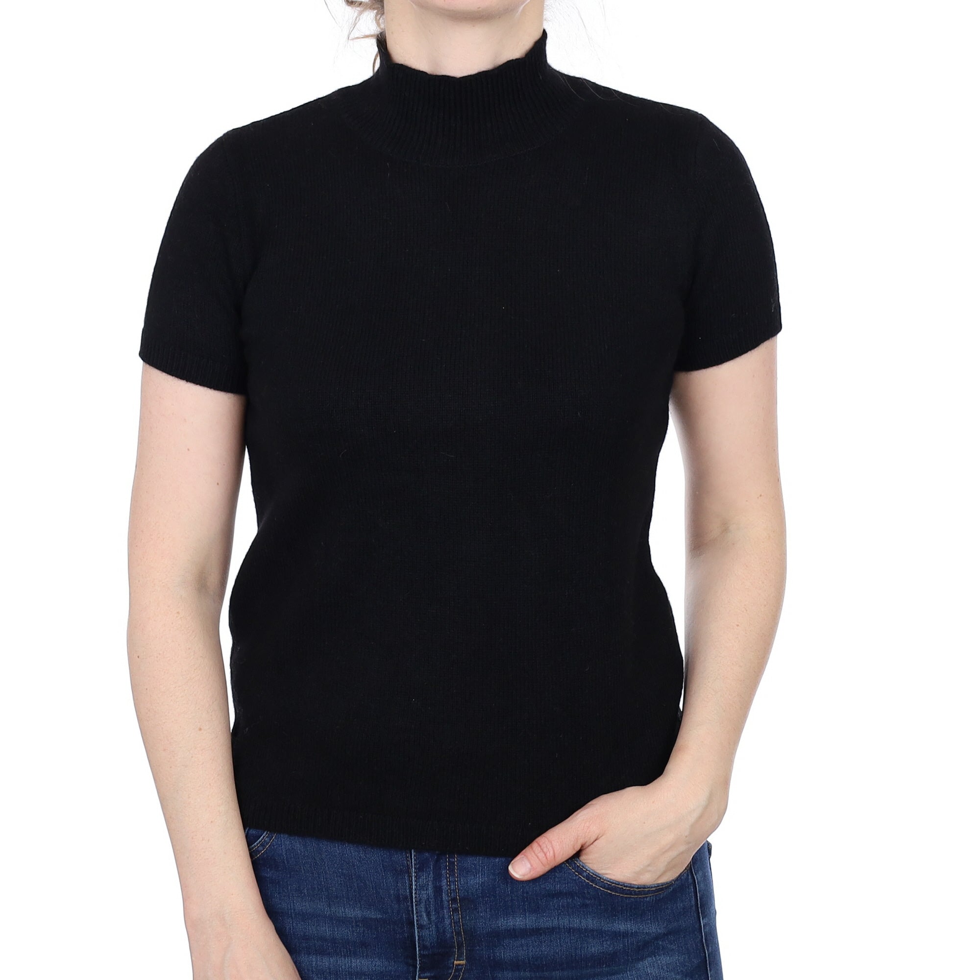 Black Cashmere Short Sleeved Turtle Neck Jumper Small