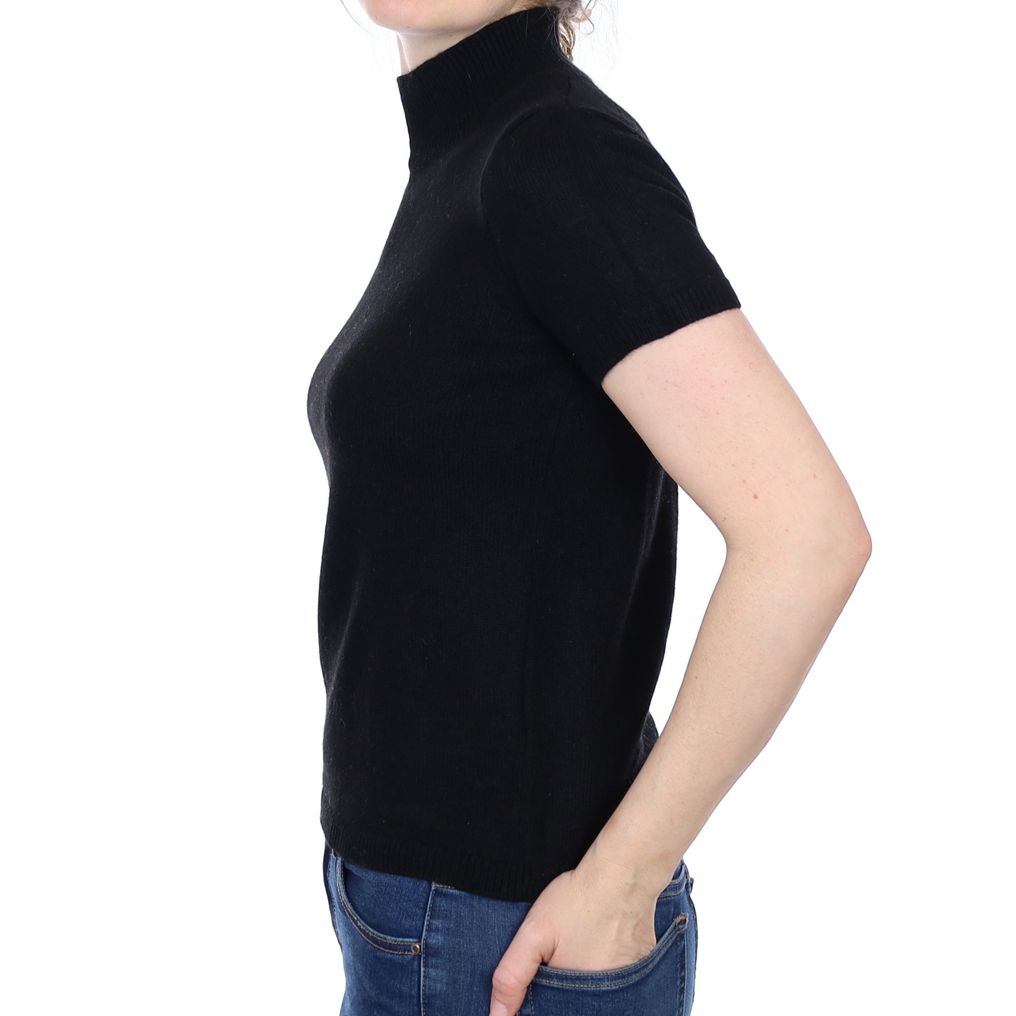 Black Cashmere Short Sleeved Turtle Neck Jumper Small