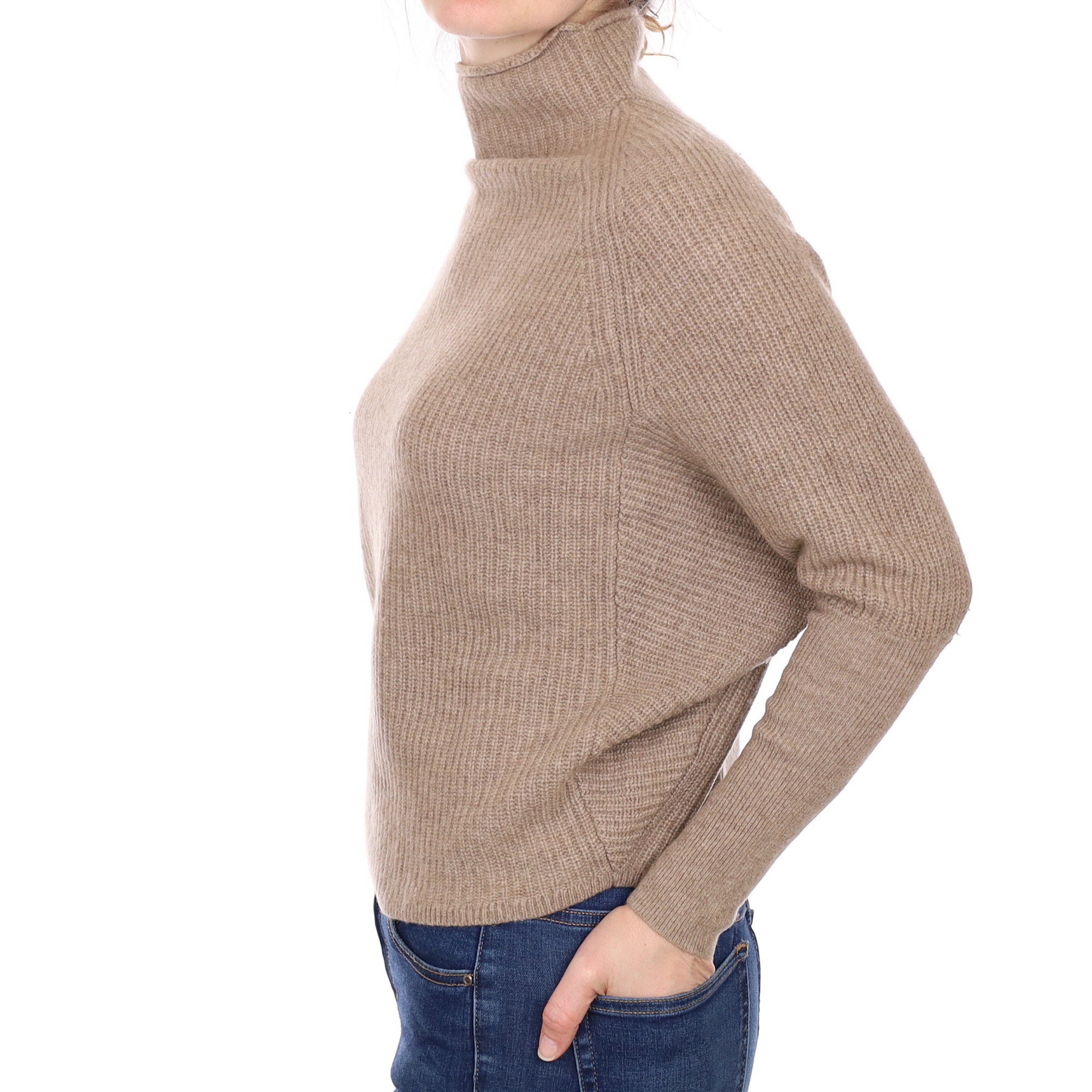 Mocha Brown Chunky Knit Cashmere Funnel  Neck Jumper Small